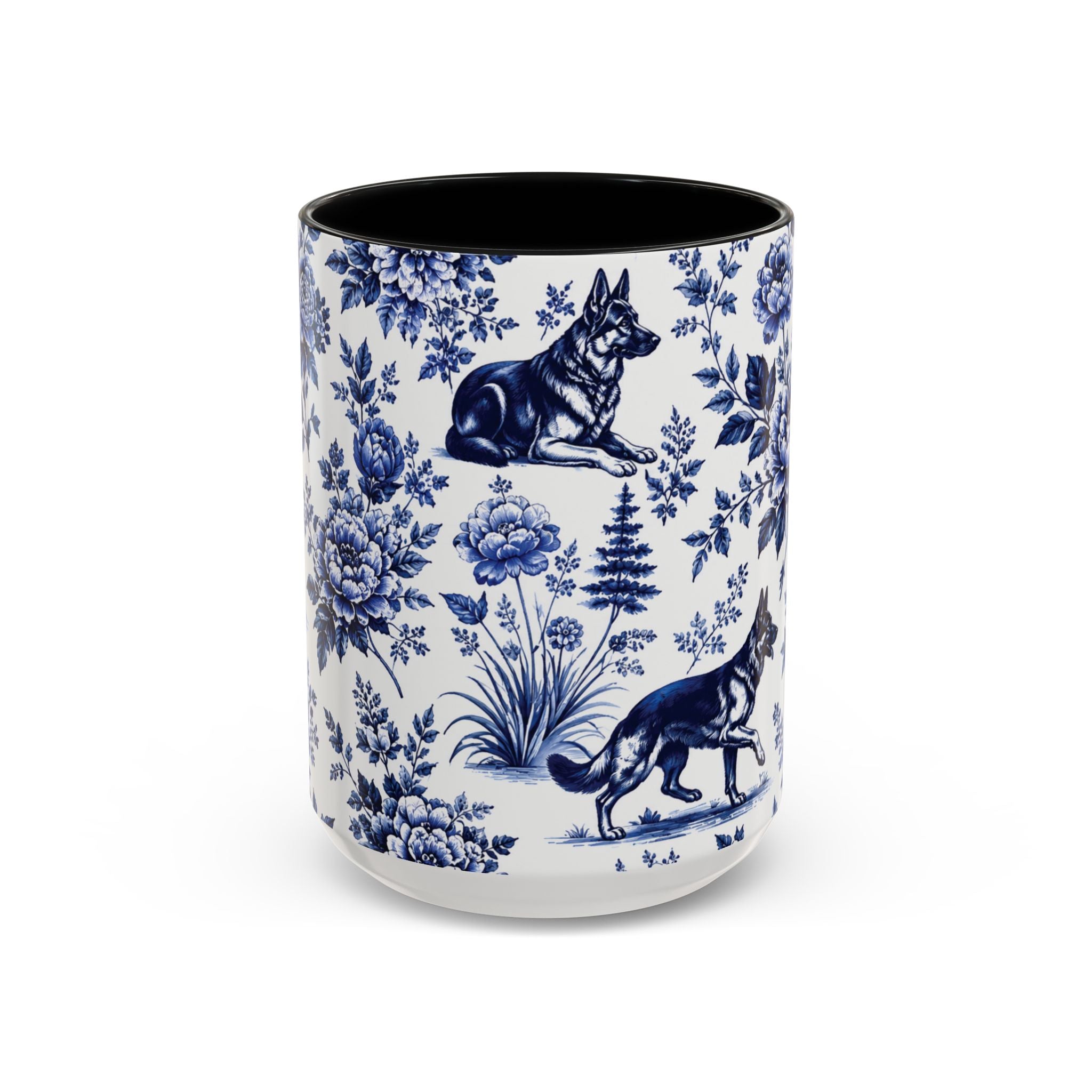 Elegant German Shepherd Floral Mug | Luxury Blue Toile Coffee Mug 11/15oz Accent Ceramic