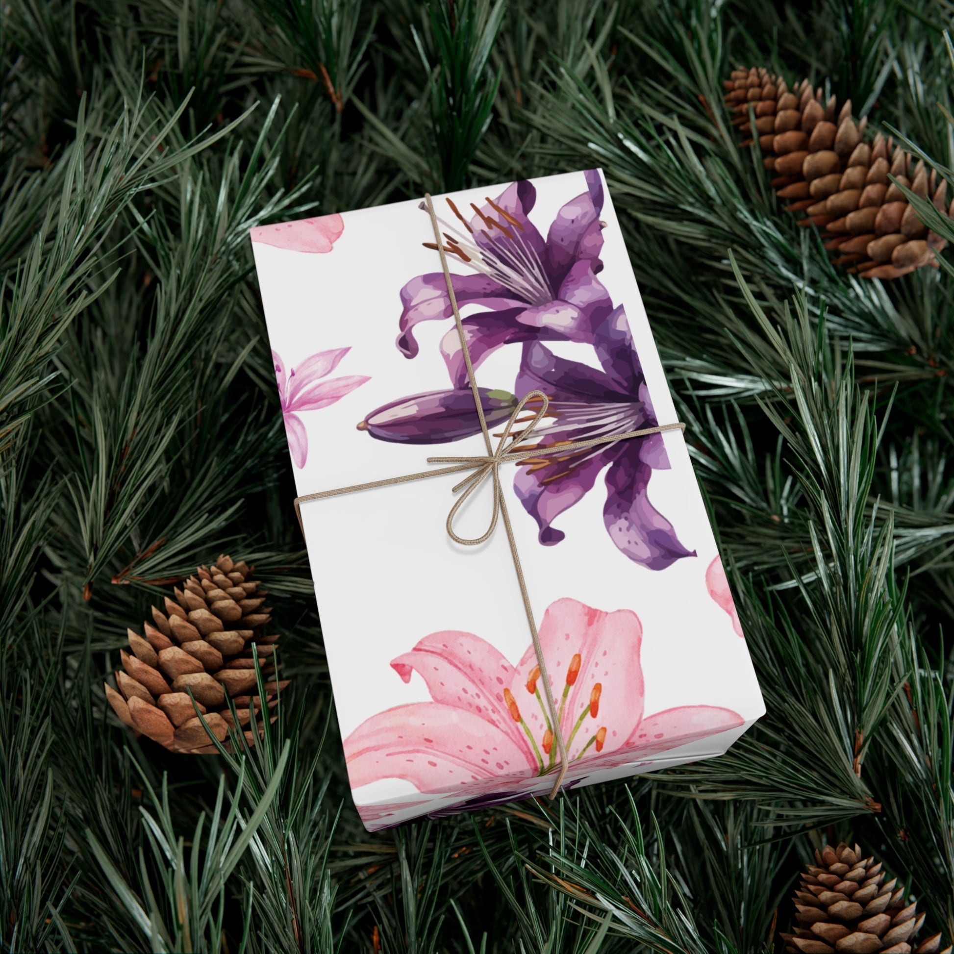 Blooming Tiger Lily Pink and white Wrapping Paper | Cozy Holiday Gift Wrap | Perfect for Christmas Presents, Wedding Celebrations, and Winter Wonderland Themes Christmas - MRSBYVALLE