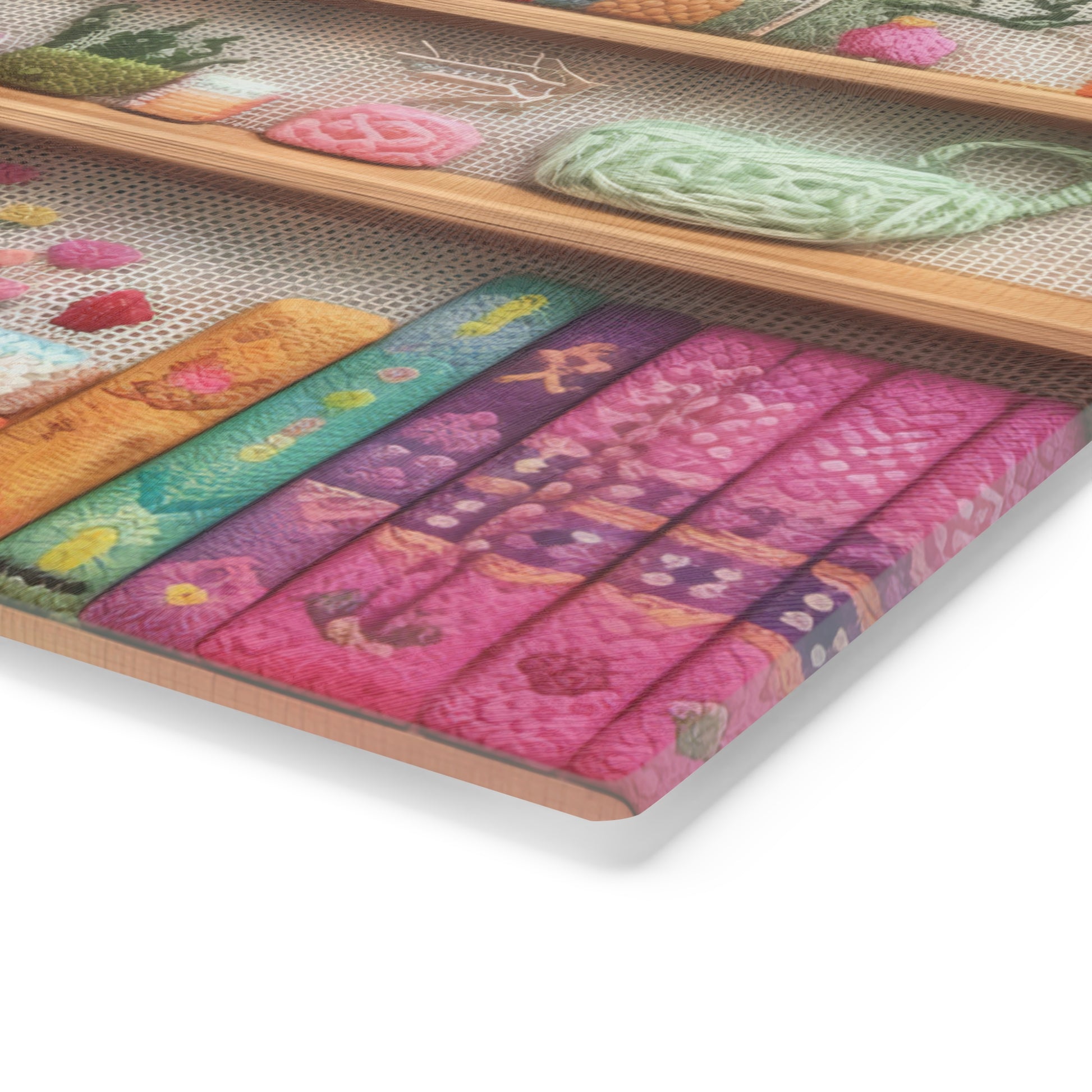 Charming 3D Embroidery Illusion Books on Pastel Shelves Glass Cutting Board Perfect for Book Lovers' Kitchens Cooking Kitchen Decor Housewarming, New House Gift - MRSBYVALLE