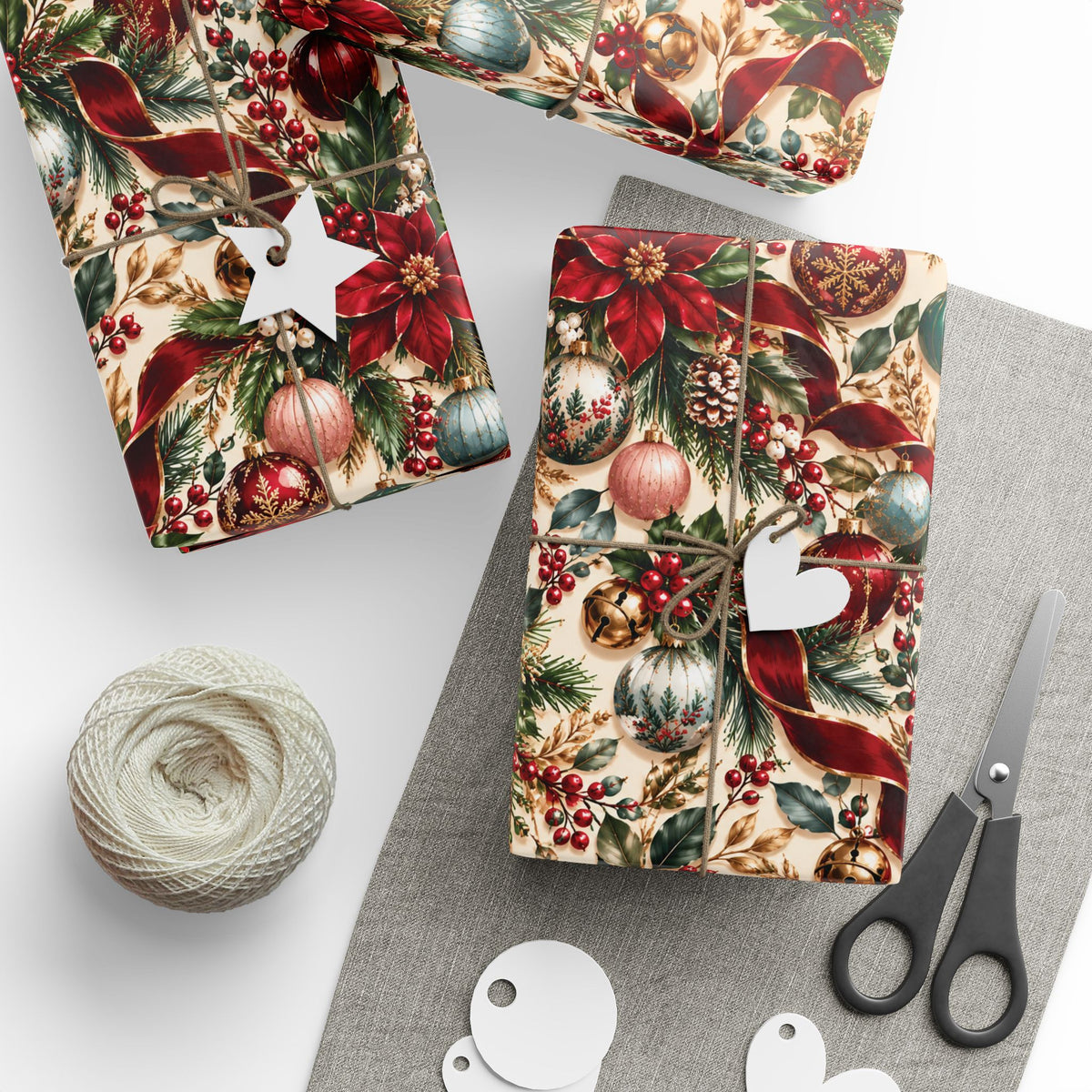 Vintage Christmas Poinsettia Wrapping Paper