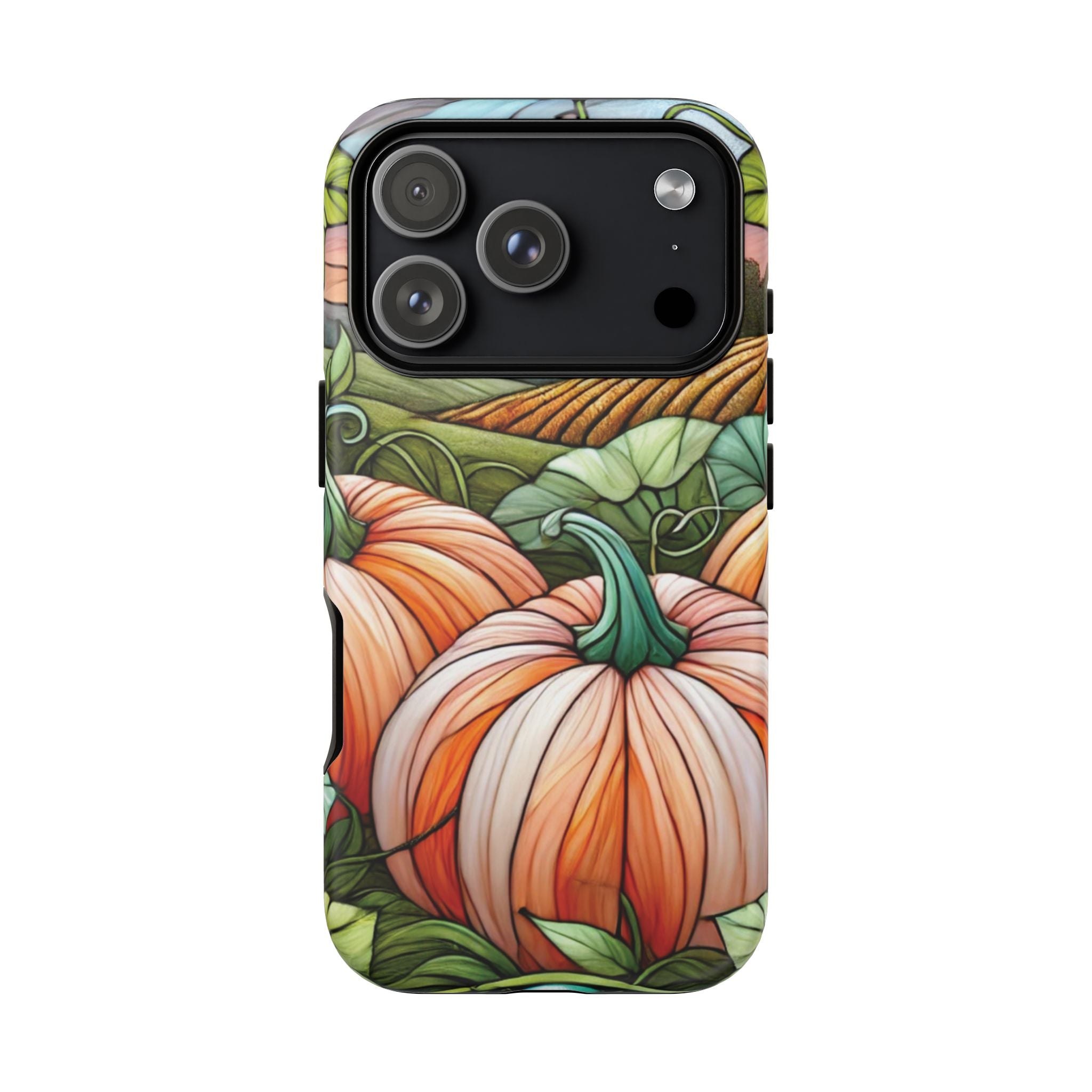 Pumpkins Phone Case Fall Faux Stained-Glass Thanksgiving Cover Pumpkin Lovers Gift for Galaxy S 24 23 22 21 Pixel 5 6 7 8 iPhone 17 , 16 15 14 13 12 Samsung iPhone Samsung Gift for Her
