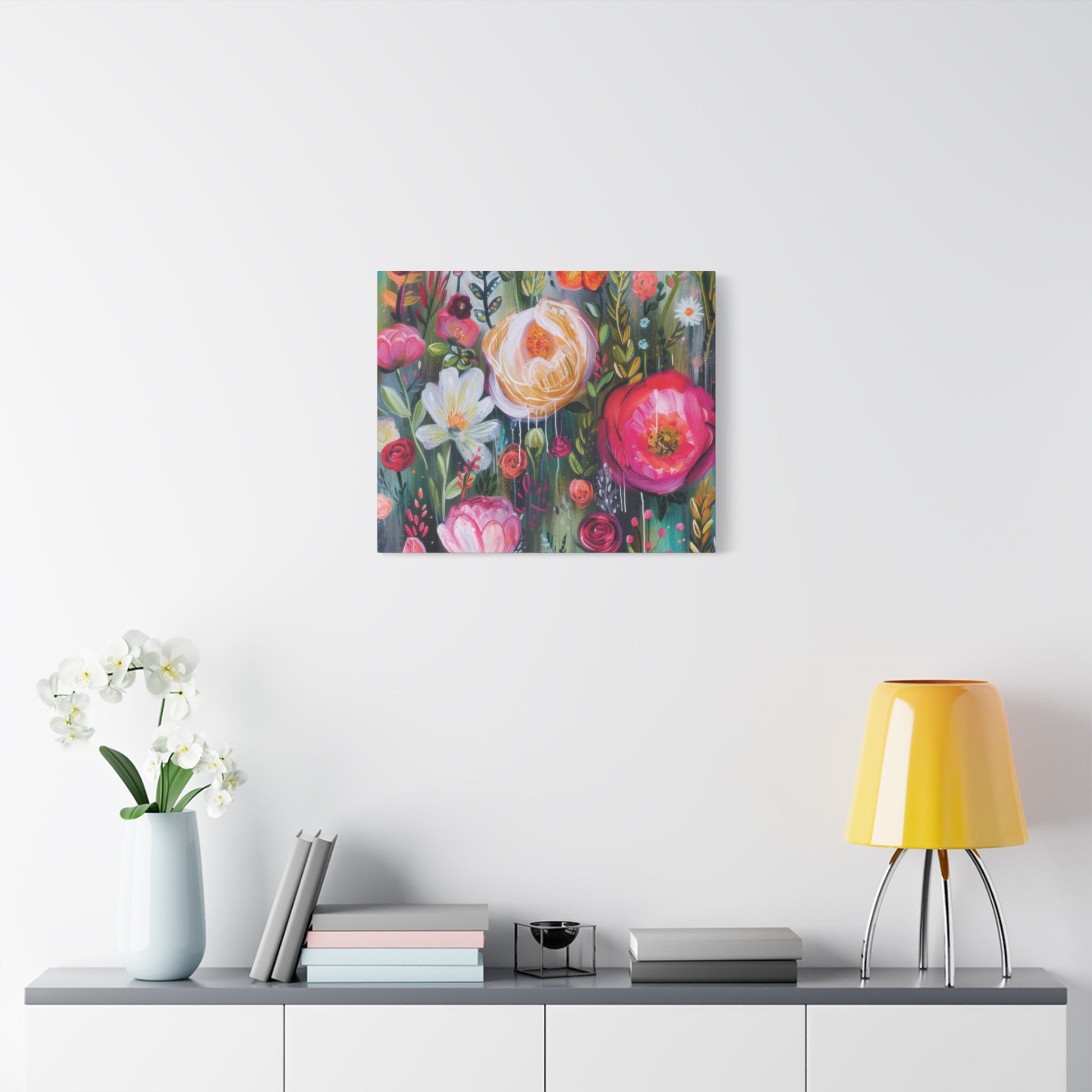 Watercolor Boho Floral Wall Art Matte Canvas Stretched, Vibrant Botanical Design, Perfect for Living Room, Bedroom, or Office Decor, Adds a Stylish Touch to Any Space - MRSBYVALLE