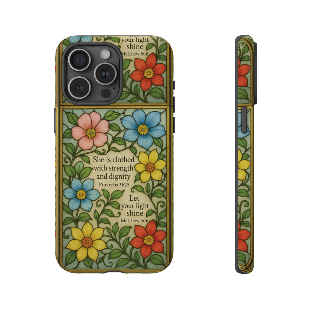 Pastel Floral Stained Glass Bible Verse Phone Case Christian Affirmation, Soft Faith Design, iPhone Samsung Google, Inspirational Gift for HerGift for Christians