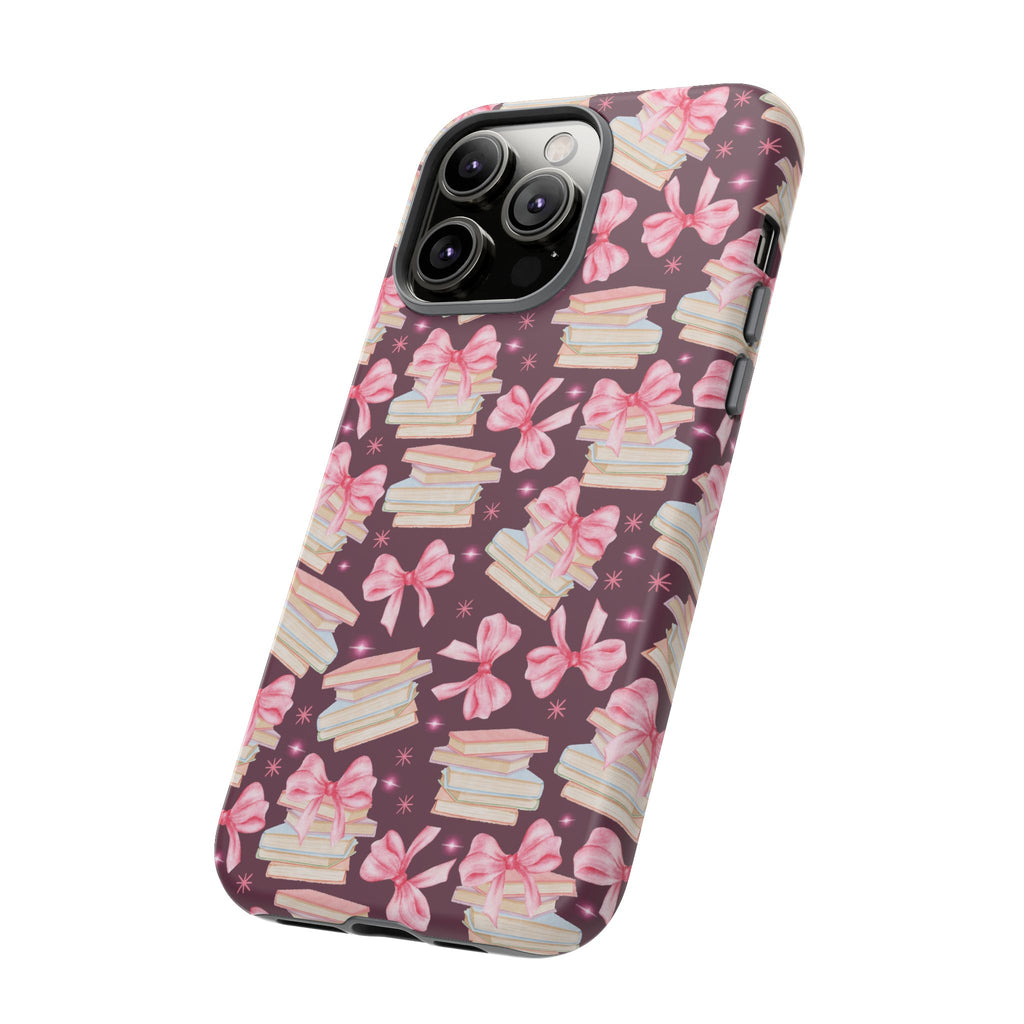 Coquette Pink Bows & Books Phone Case for iPhone 17 and Samsung, Pixel | Stylish Protective Cover Gift for Her Perfect for Floral Lover