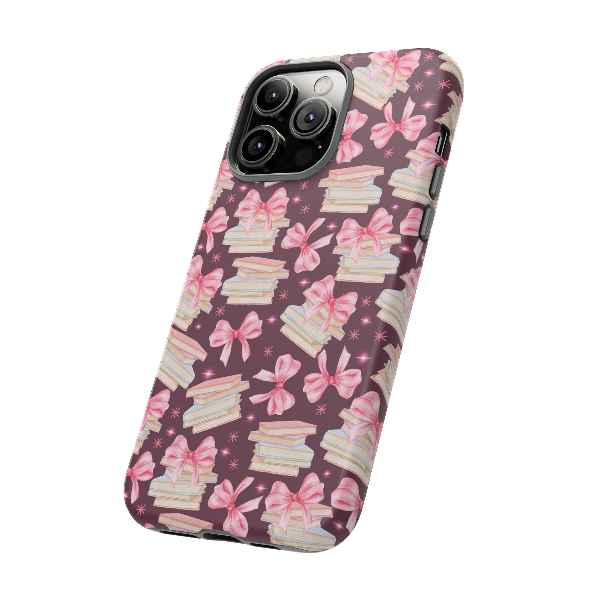 Coquette Pink Bows & Books Phone Case for iPhone 17 and Samsung, Pixel | Stylish Protective Cover Gift for Her Perfect for Floral Lover