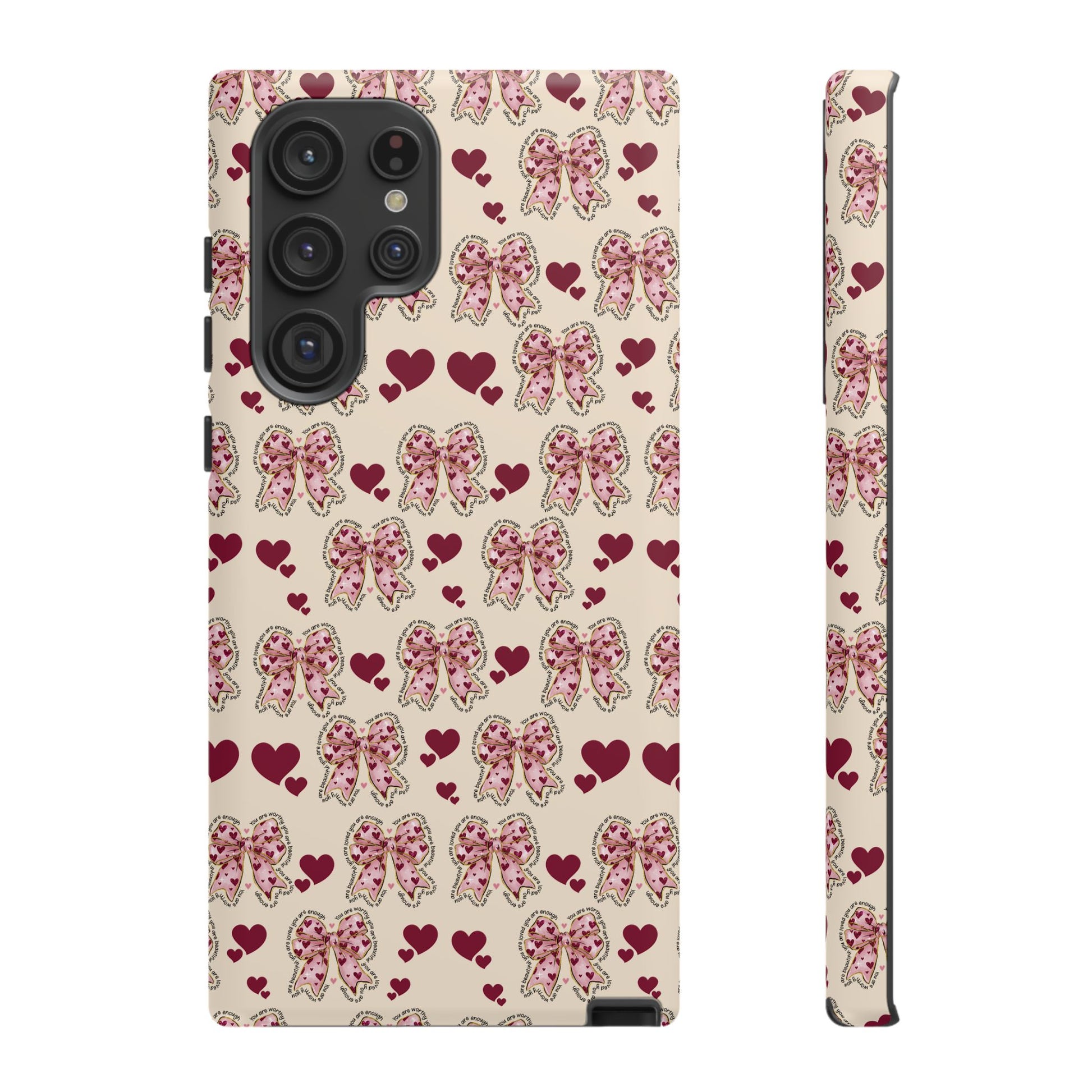 Charming Hearts & Pink Bows Phone Case Stylish & Durable Protection for Your Device | Scratch-Resistant, Slim Fit, and Lightweight Design for Everyday Use for iPhone & Android | Fresh Nature-Inspired Design!