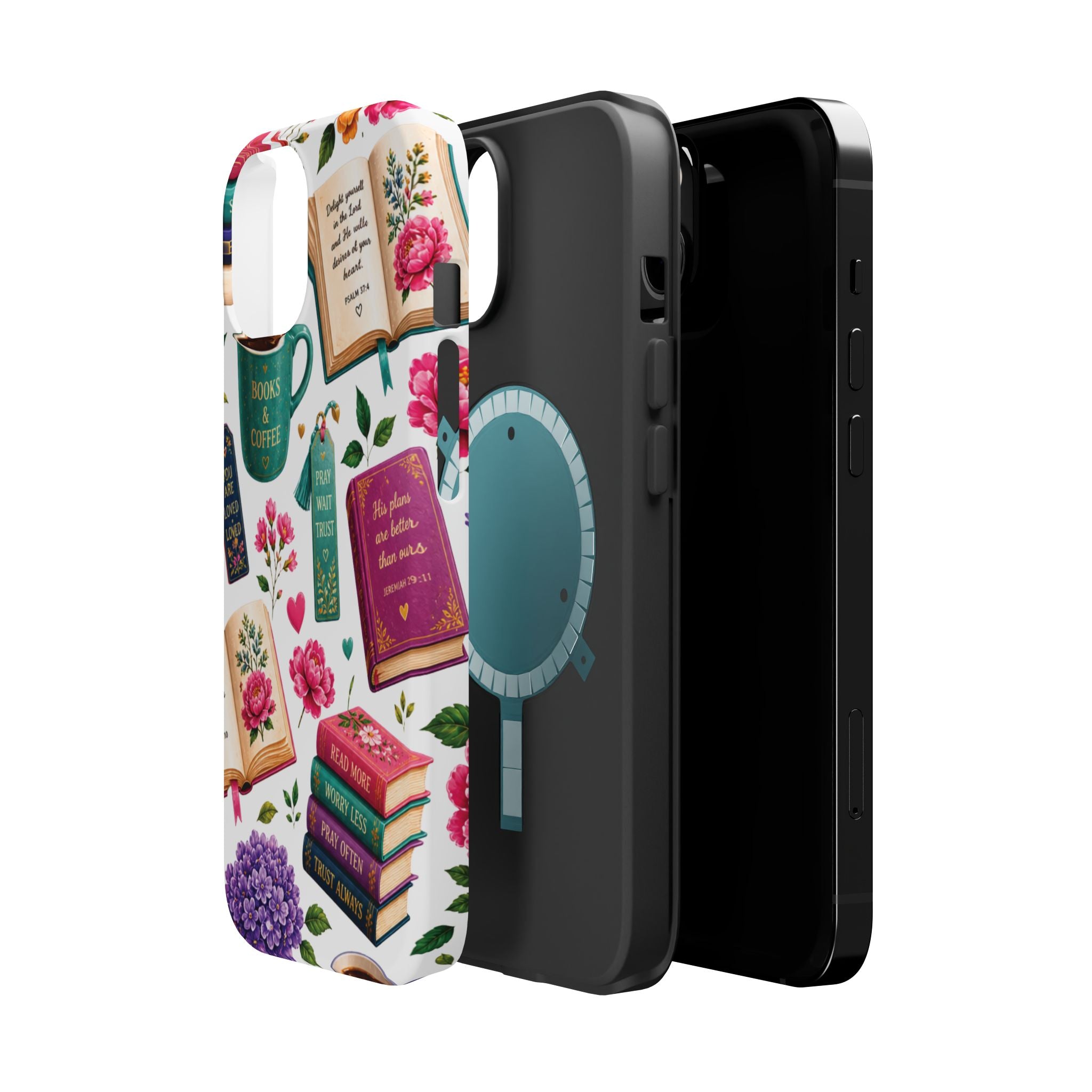 Christian Books & Coffee Phone Case — Magnetic Impact-Resistant Christian Gift