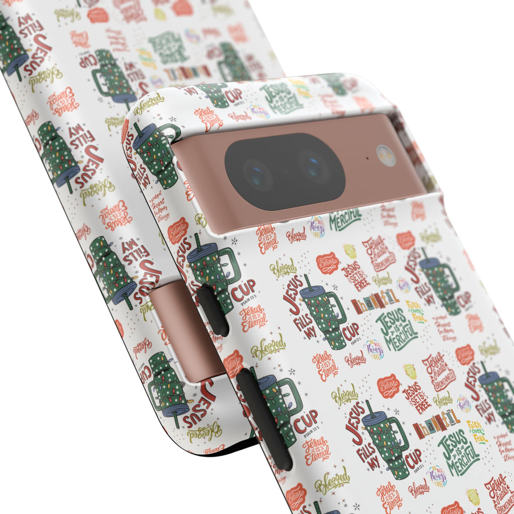 Jesus Fill My Cup Phone Case Cute Floral Design in Red, Pink, Blue – Aesthetic Protective Case for iPhone and  Android