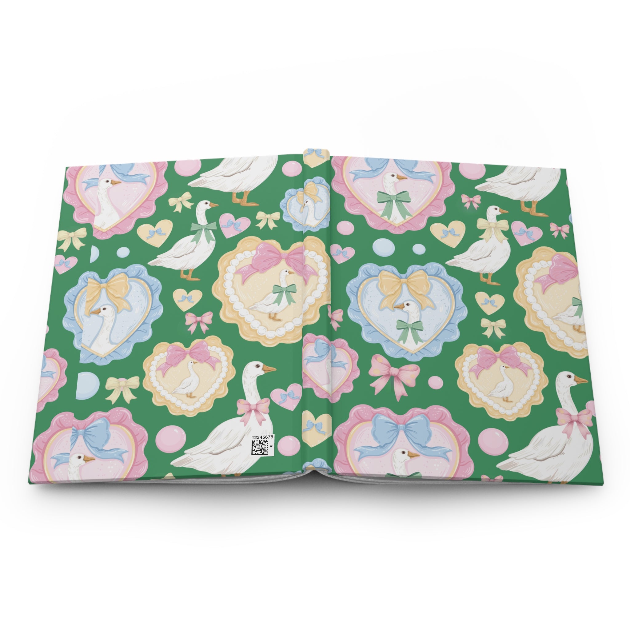 Silly Goose Green Hardcover Journal with Pastel Bows & Hearts  Whimsical Writing Notebook Perfect for Gift