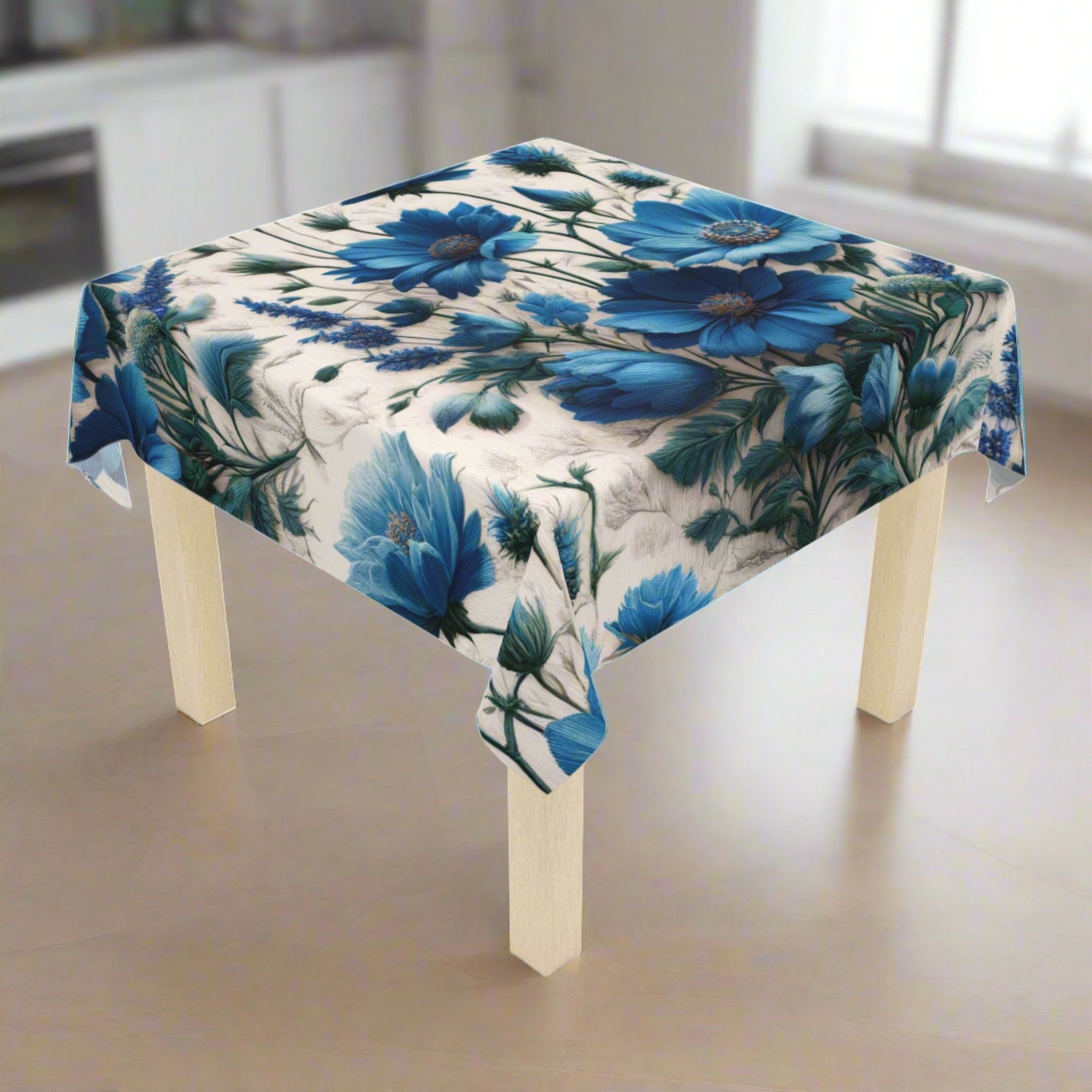 Blue Wildflower Tablecloth 100% Polyester, Vibrant Double-Sided Print, Durable & Stylish, Perfect for Dining Tables, Outdoor Picnics, and Special OccasionsBirthdays all Events and Occasions - MRSBYVALLE