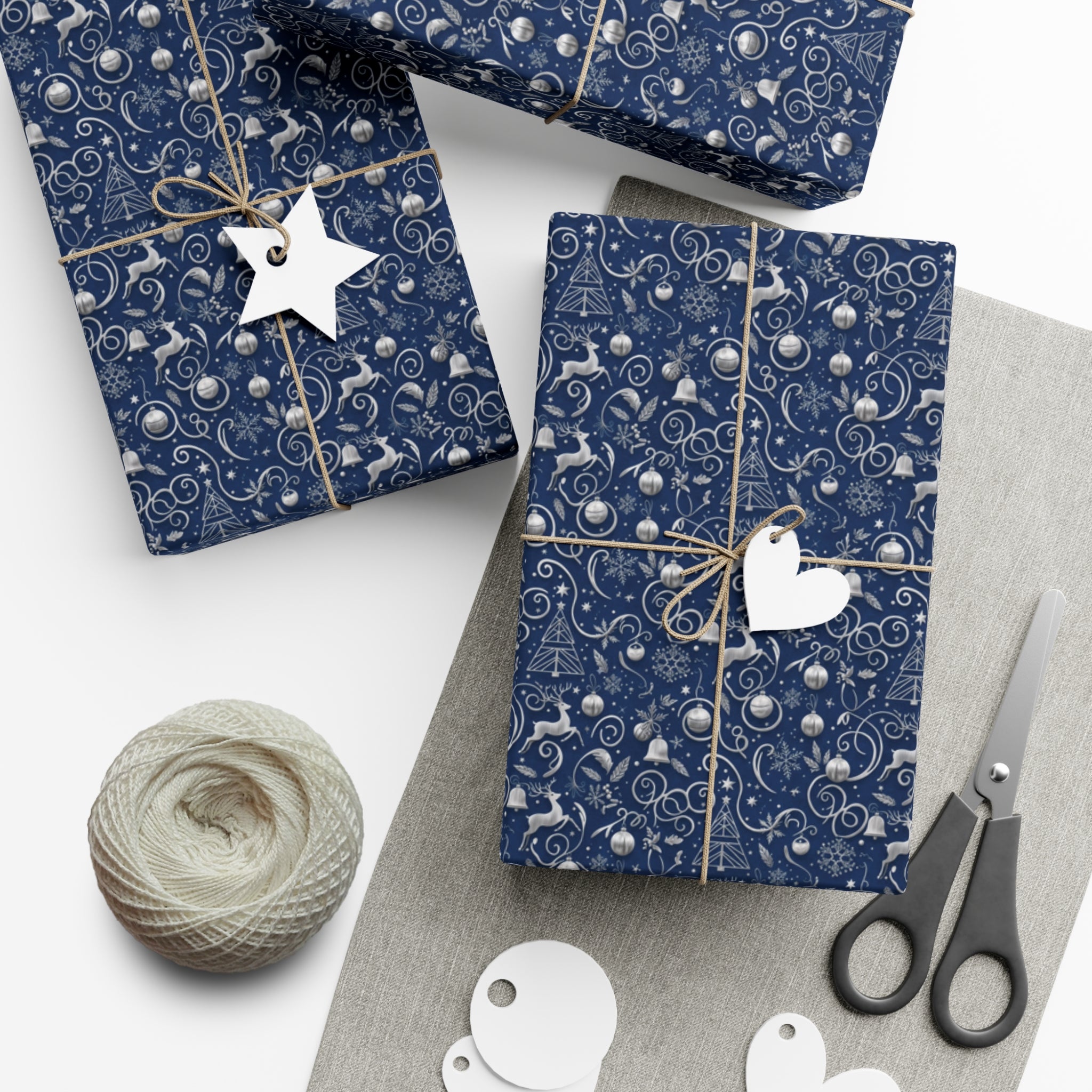 Elegant Blue & Silver Christmas Gift Wrap – Holiday Wrapping Paper Sheets & Rolls | MRSBYVALLE