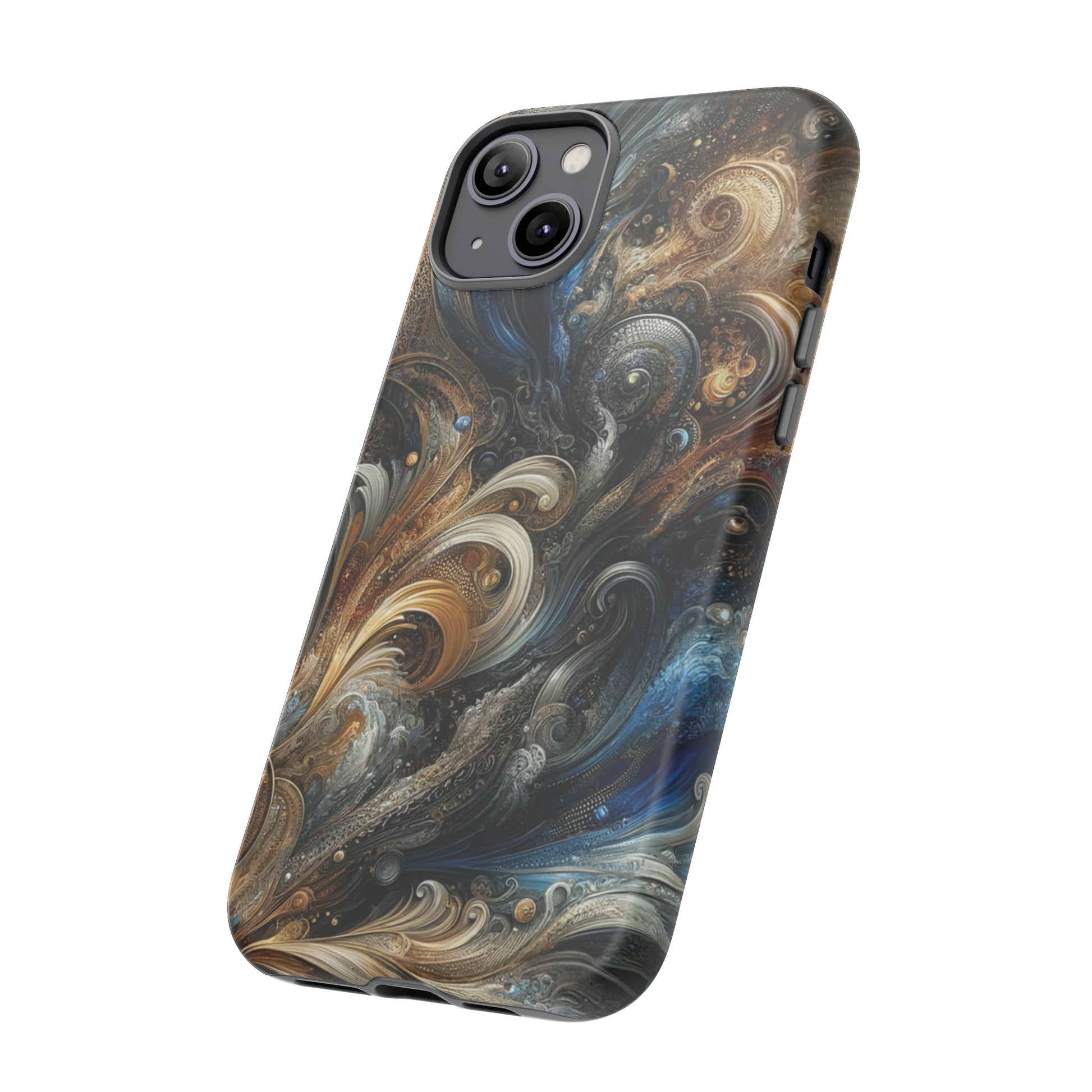 Gold and Navy Art Design Luxury Phone Tough Case Floral Elegant Durable Stylish for Modern Devices iPhone 15, Samsung iPhone Samsung Accessory Gift for Her.