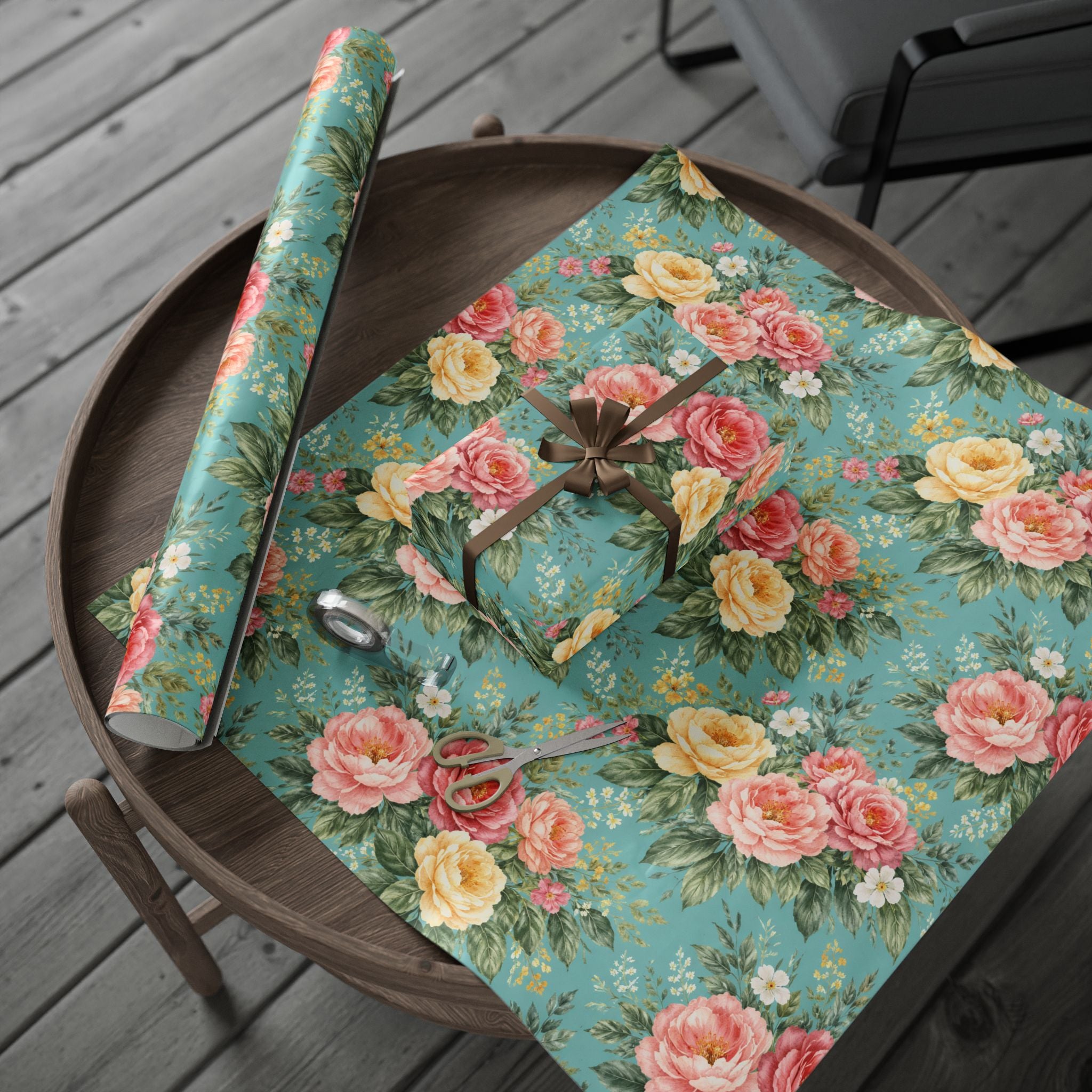 Turquoise Botanical Wrapping Paper — Signature Floral Gift Wrap for Weddings & Birthdays