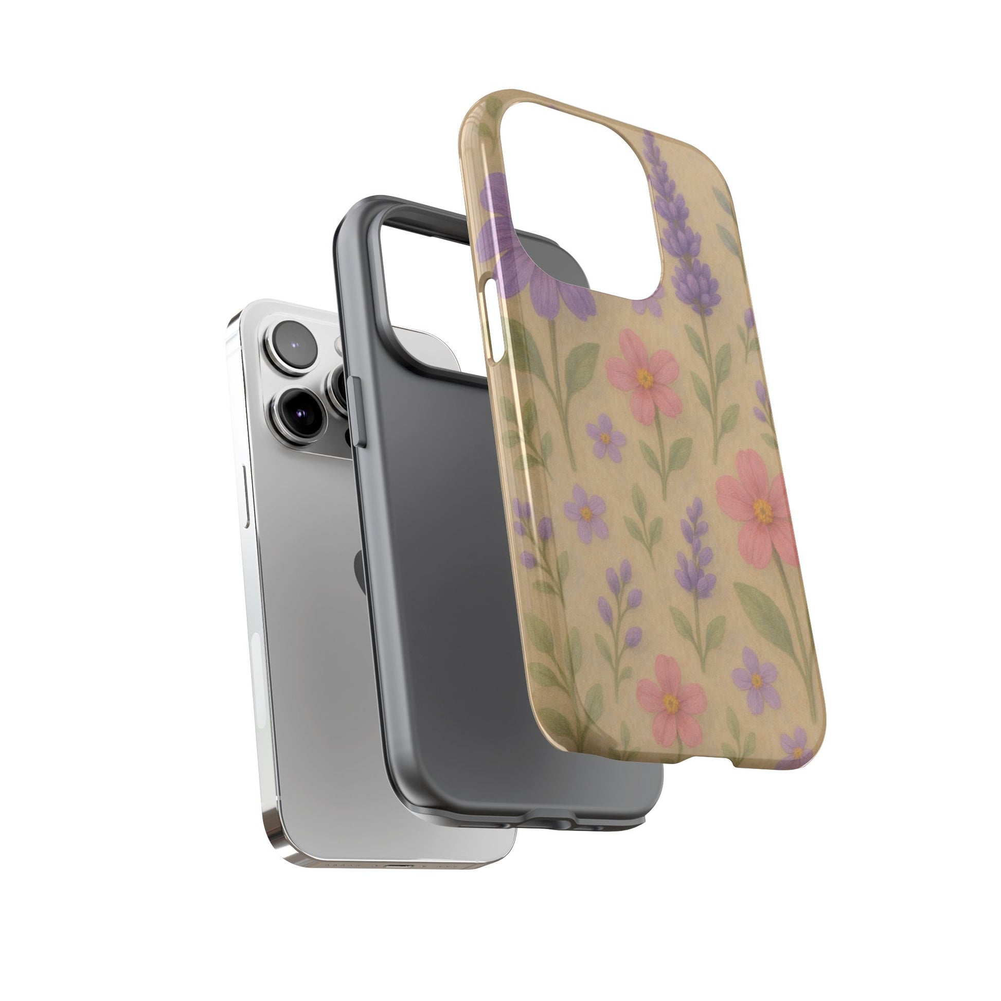 3D Illusion Wildflower Phone Case Cute Pastel Floral Design in Lavender, Pink, Mint Green – Aesthetic Protective Case for iPhone and  Android