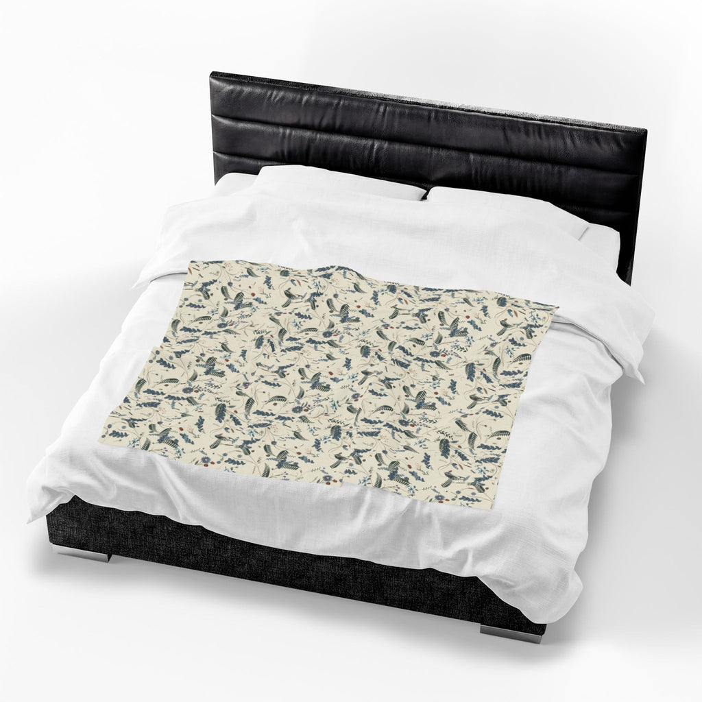 Botanical Floral Velveteen Plush Blanket — Soft Cozy Throw