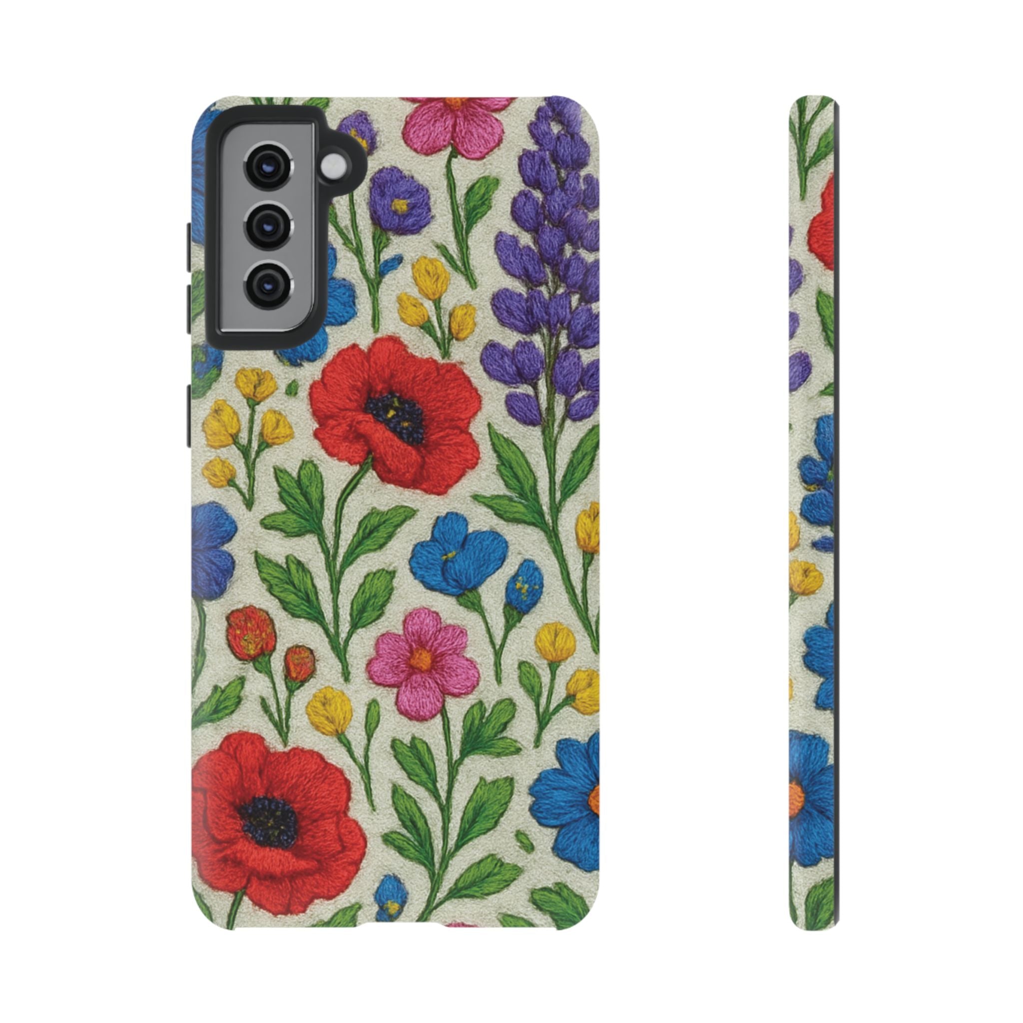 Bright 3D Illusion Wildflower Phone Case Cute Floral Design in Red, Pink, Blue – Aesthetic Protective Case for iPhone and  Android