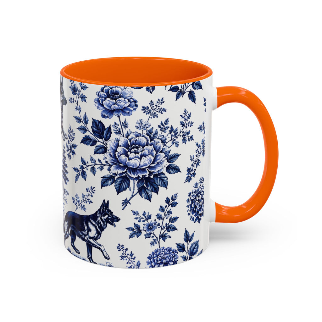 Elegant German Shepherd Floral Mug | Luxury Blue Toile Coffee Mug 11/15oz Accent Ceramic