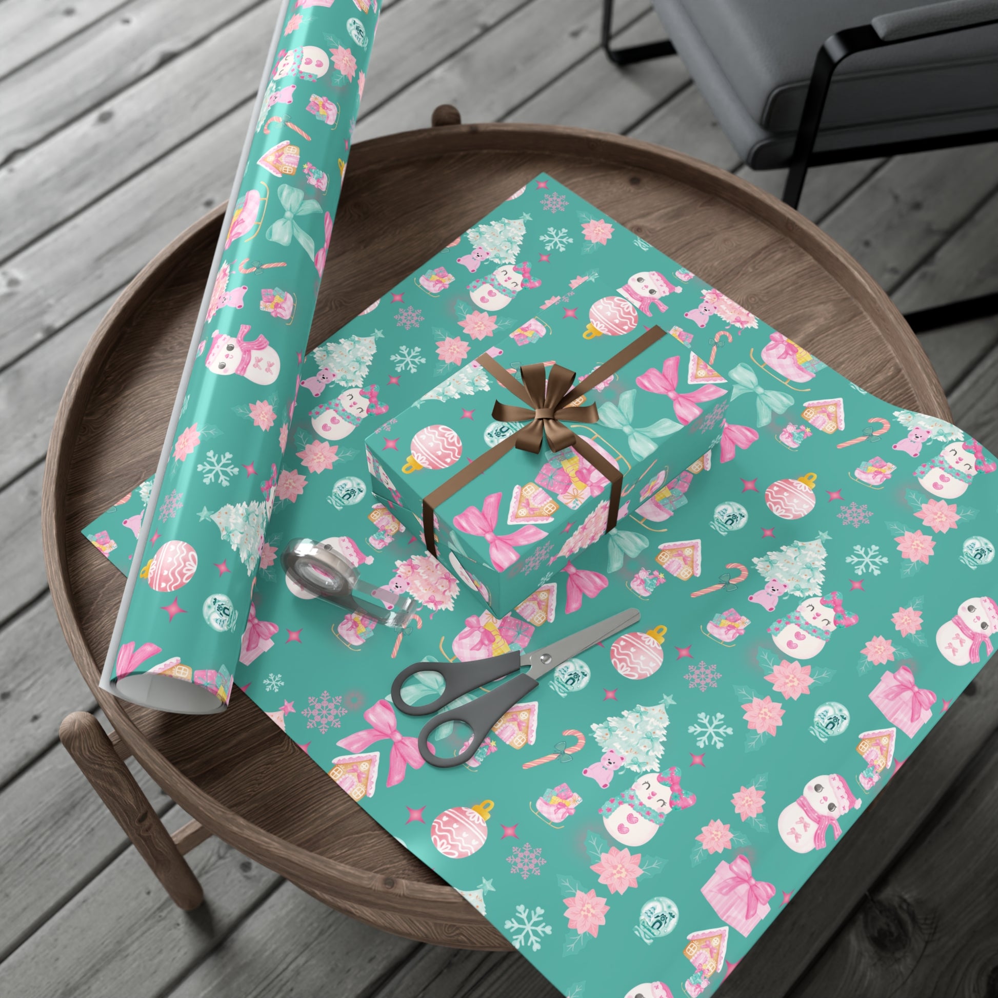 Glam Christmas Wrapping Paper  Pink Turquoise Holiday Gift Wrap, Festive Fun Design for Stylish Presents, 3 Size Options Available Gift Mom