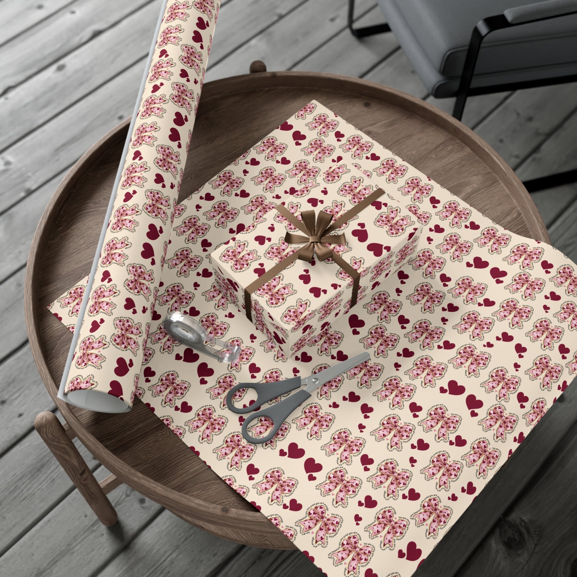 Charming Hearts & Pink Bows Wrapping Paper Elegant Gift Wrap for Any Occasion | Perfect for Birthdays, Anniversaries, and Special Celebrations Gift for Her - MRSBYVALLE