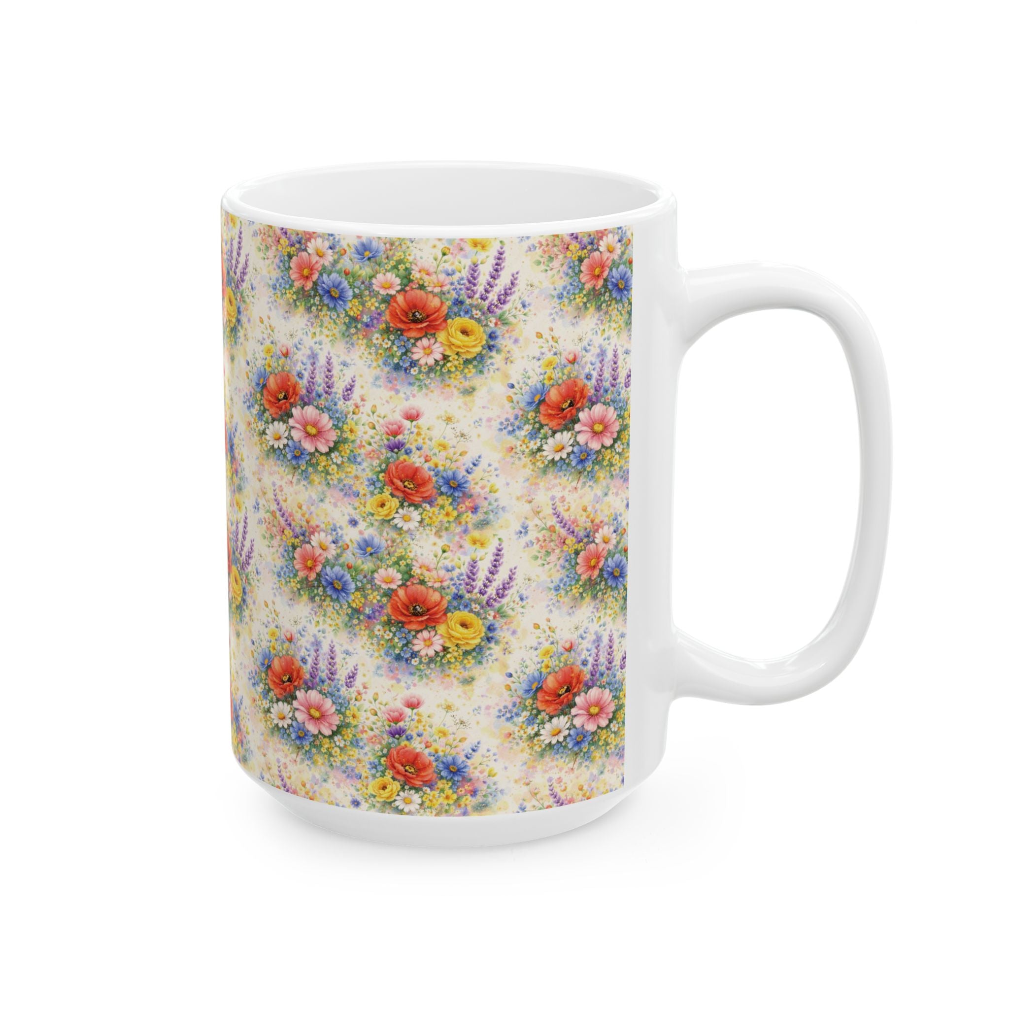 Watercolor Wildflowers Ceramic Mug — Floral 11oz & 15oz Coffee Cup