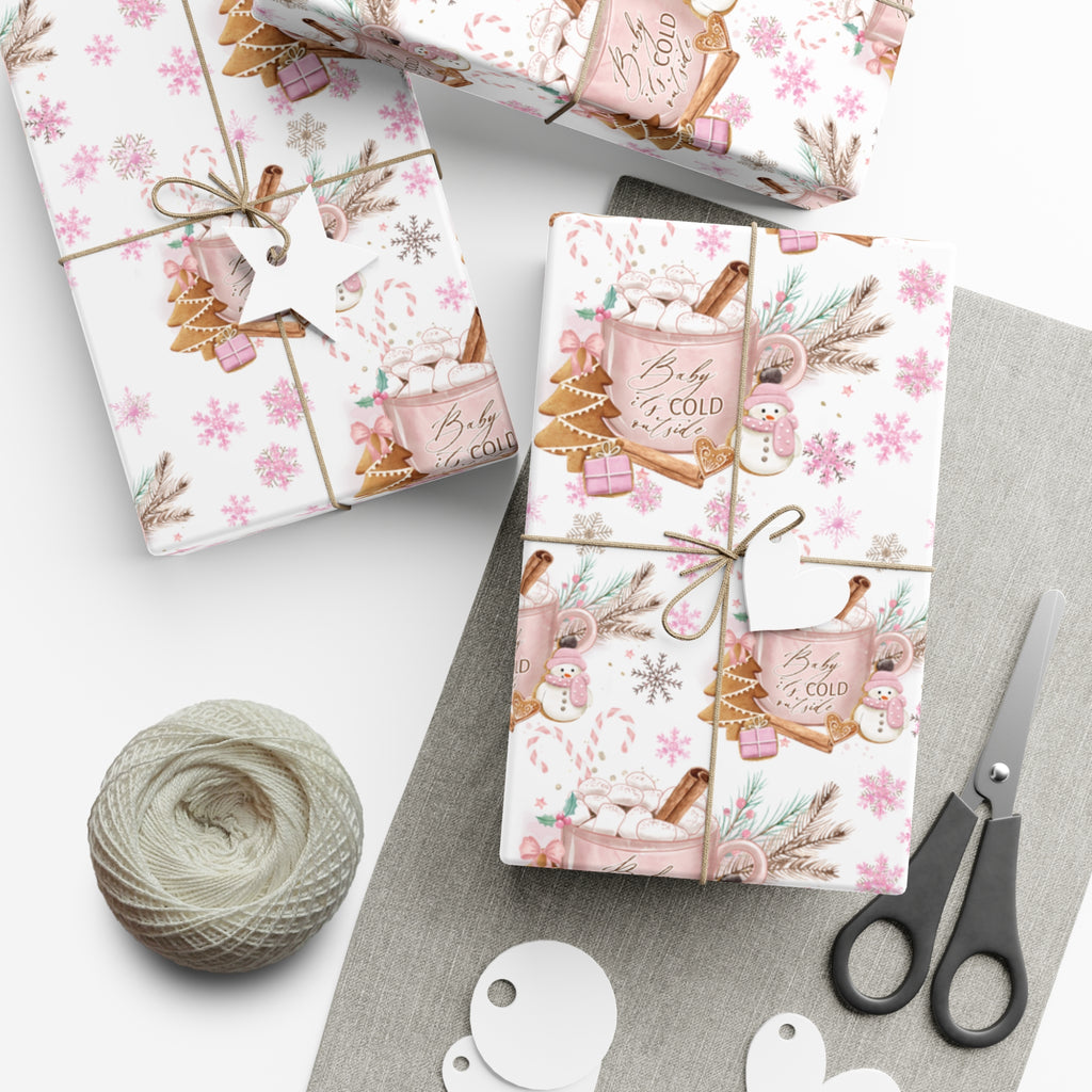 Charming 'Baby It's Cold Outside' Wrapping Paper Perfect for Winter and Holiday Gifts | Cozy Christmas Packaging | Festive Snowflakes Design | High-Quality Gift Wrap for Any Occasion Gift for Her - MRSBYVALLE