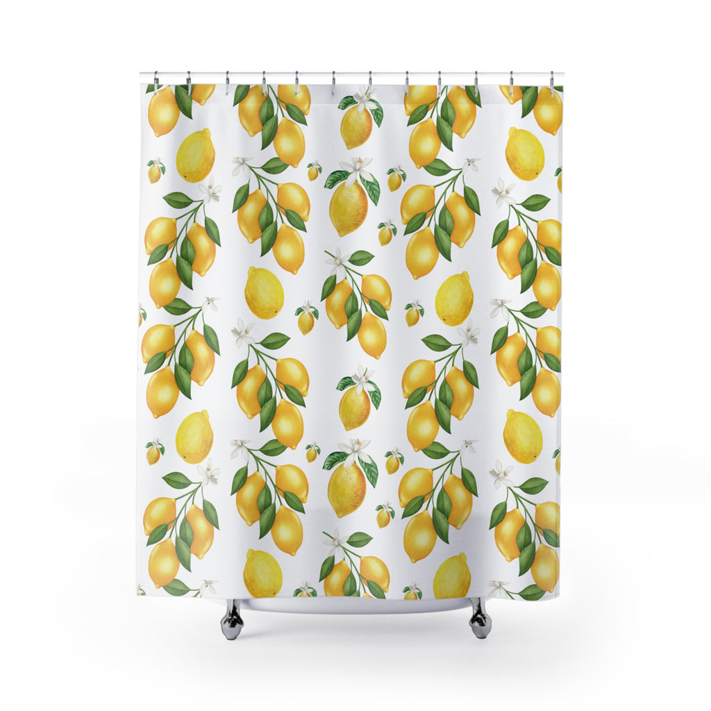 Elegant Lemon & White Flower Shower Curtain 71x74 Inch Citrus Blossom Design, Fresh Bathroom Décor, Durable High-Quality Fabric, Vibrant Yellow Lemons and White Floral Pattern Wedding Gift for Mom Bridal Shower Gift Newlywed