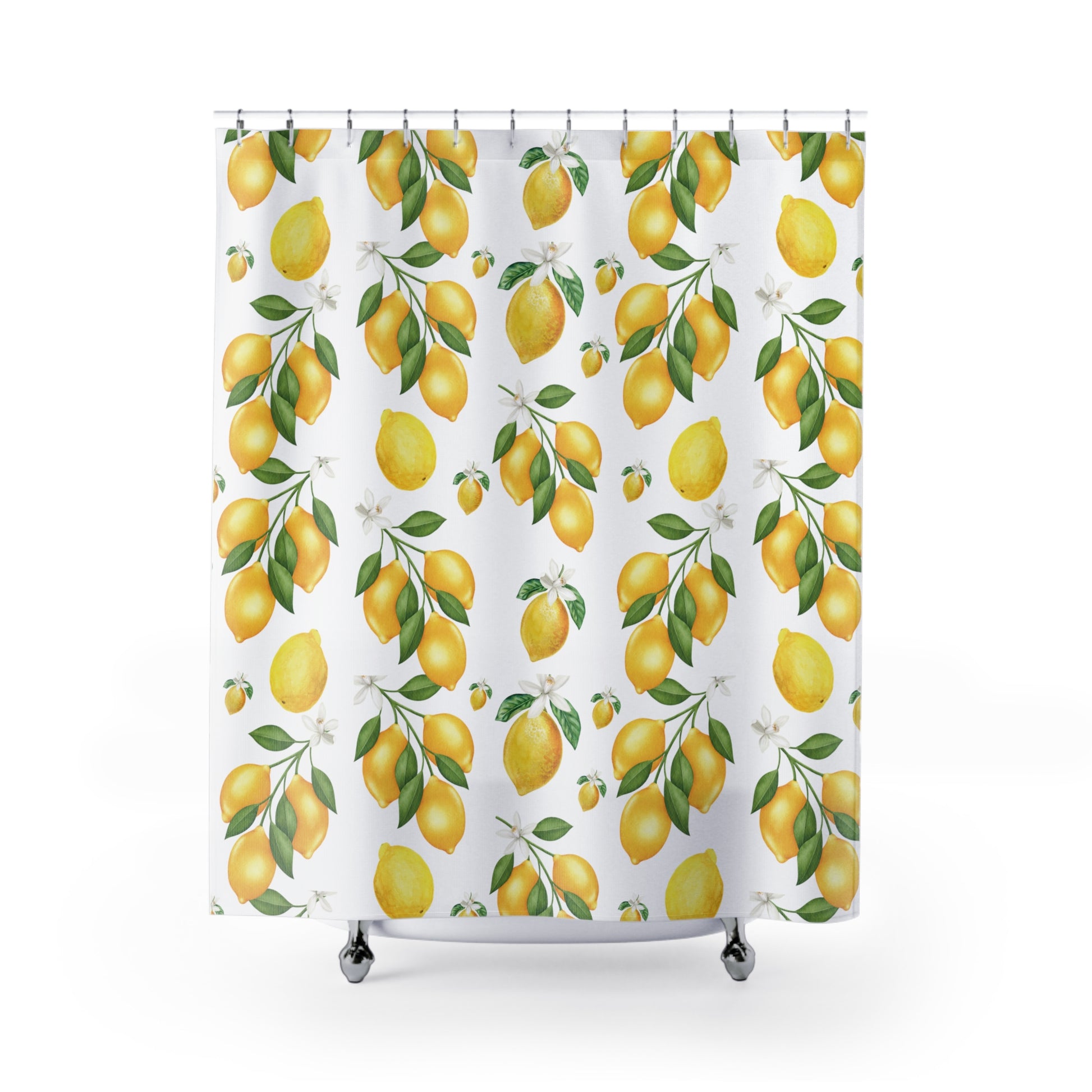Elegant Lemon & White Flower Shower Curtain 71x74 Inch Citrus Blossom Design, Fresh Bathroom Décor, Durable High-Quality Fabric, Vibrant Yellow Lemons and White Floral Pattern Wedding Gift for Mom Bridal Shower Gift Newlywed