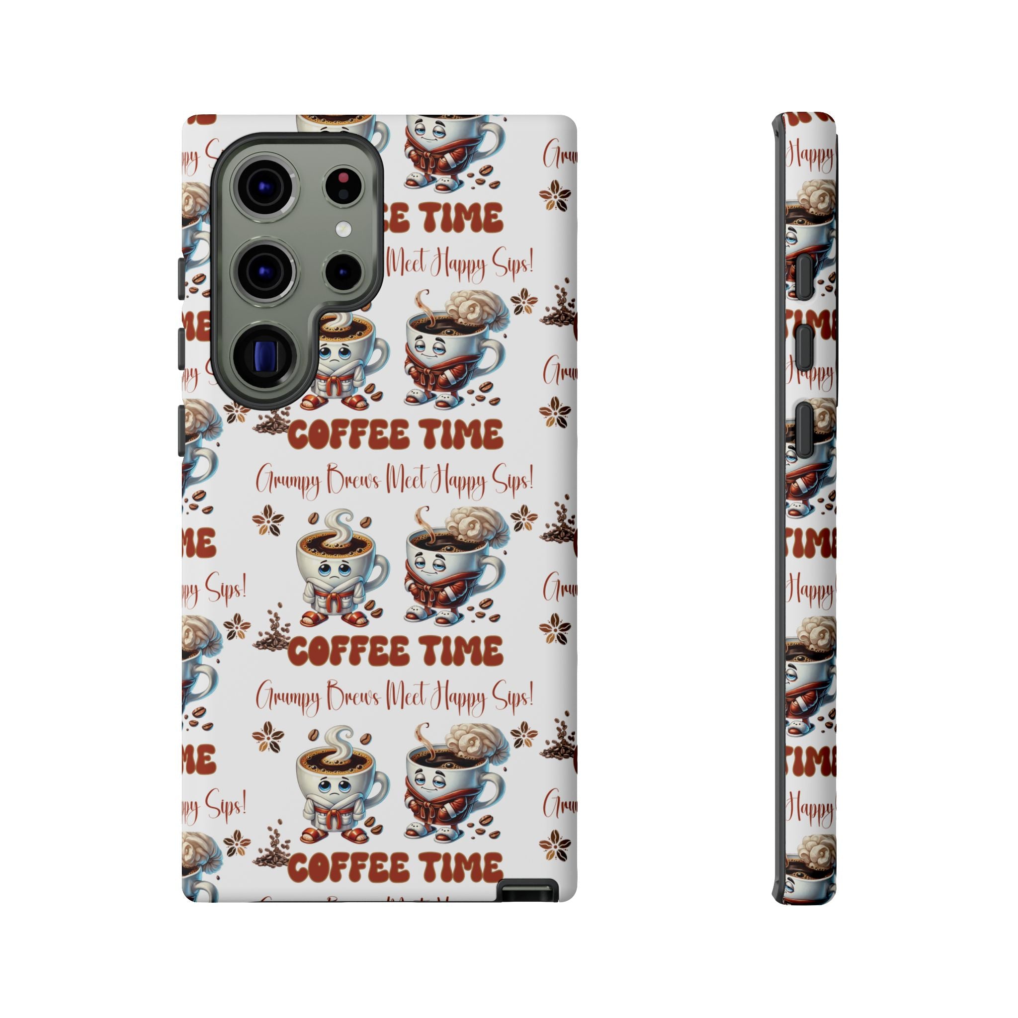 Grumpy Brews Meet Happy Sips Phone Case Compatible with iPhone, Samsung & Pixel | Fun, Durable Protection for Coffee Lovers | Unique Design, Shockproof & Scratch-Resistant Perfect for Coffee Lover - MRSBYVALLE