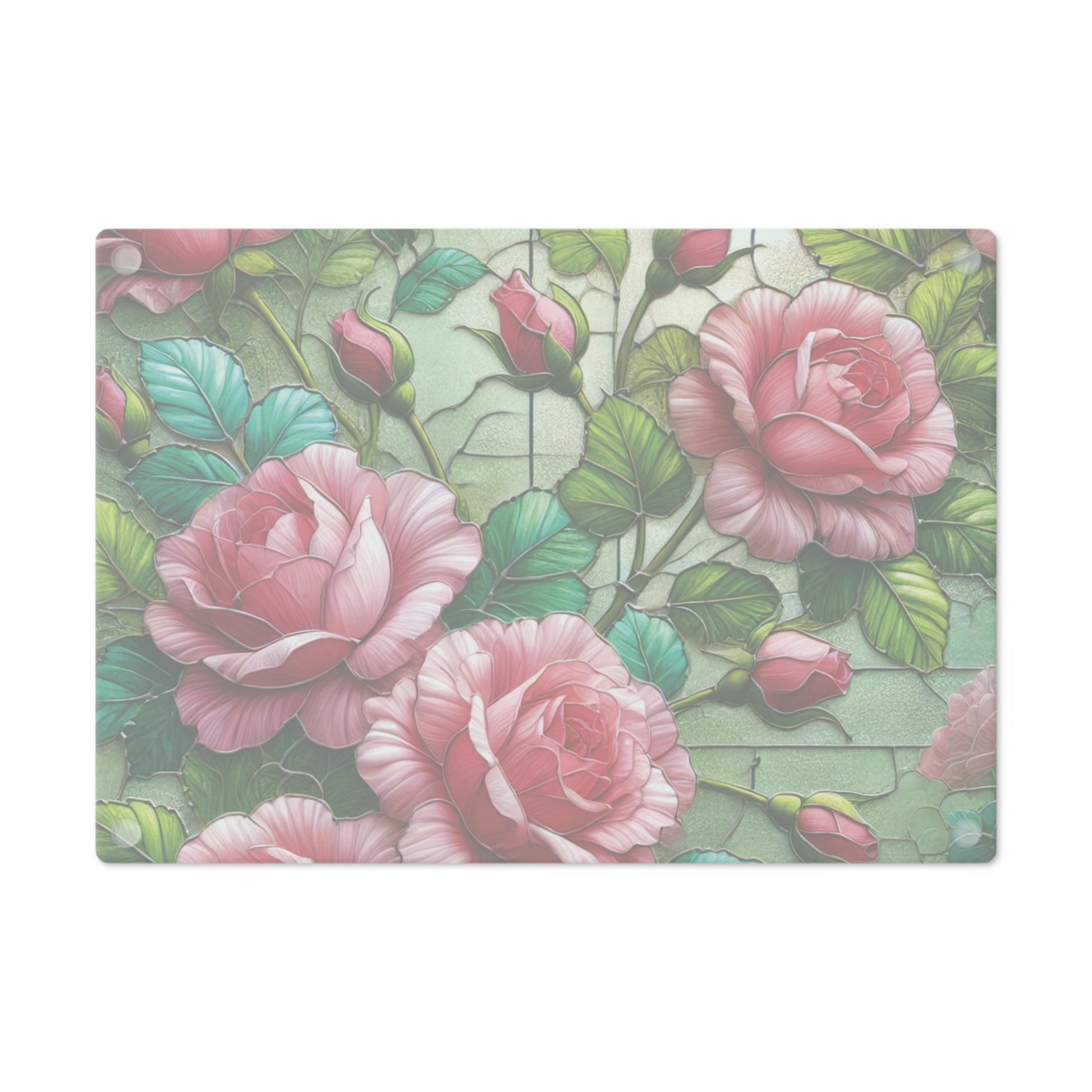 Elegant Stained Glass Cutting Board with Roses Durable Tempered Glass, Decorative Functional Kitchen Accessory, Perfect for Chopping, Serving, & Gifting | Rose Design New House Gift - MRSBYVALLE
