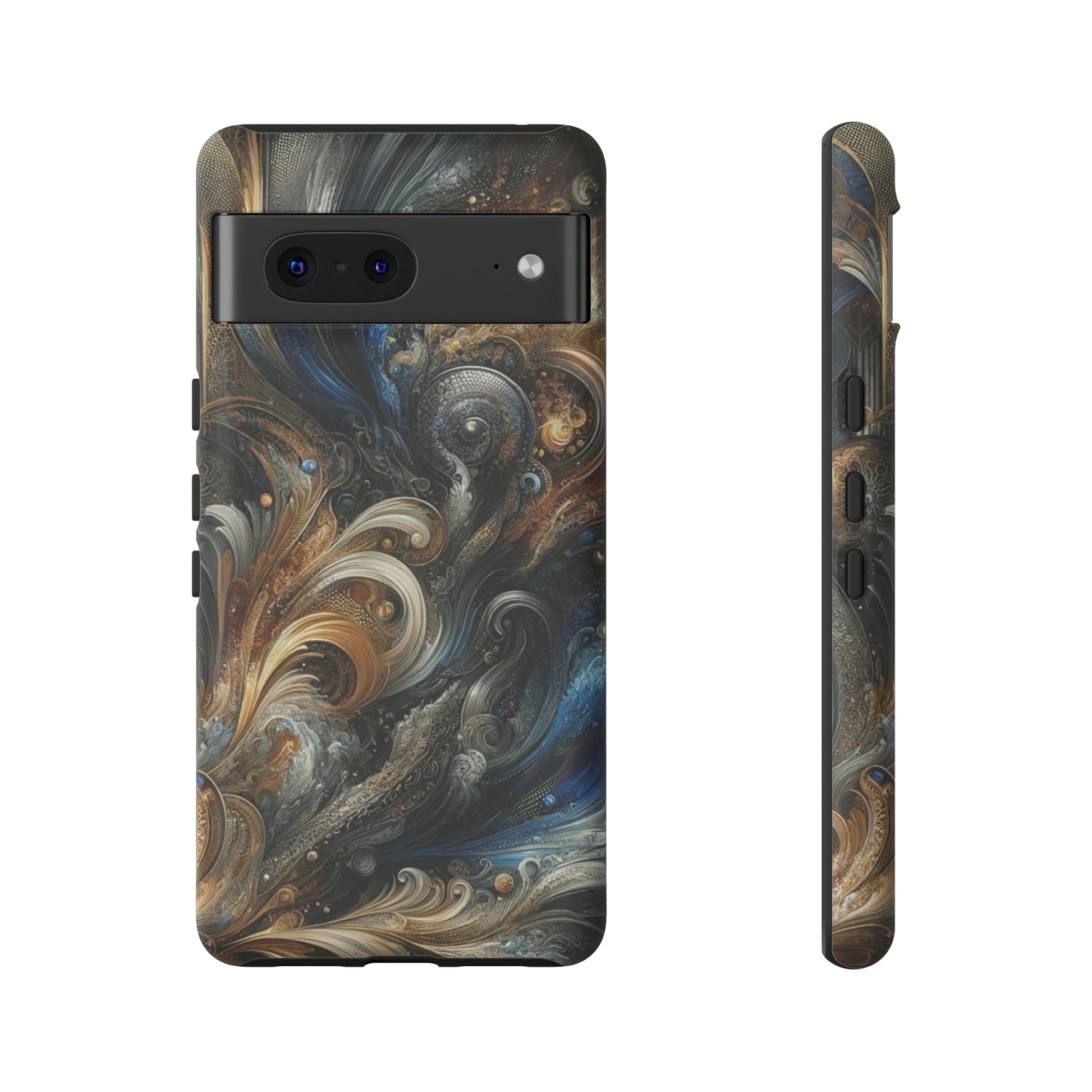 Gold and Navy Art Design Luxury Phone Tough Case Floral Elegant Durable Stylish for Modern Devices iPhone 15, Samsung iPhone Samsung Accessory Gift for Her.