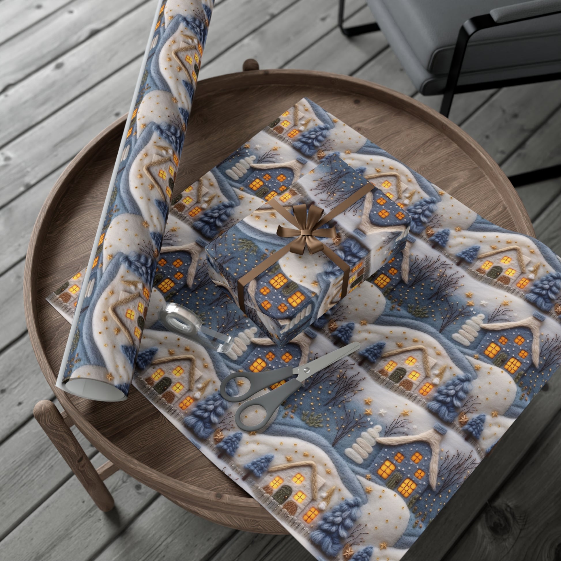 3D Felt Illusion Blue Houses Wrapping Paper Premium Gift Wrap with Unique Textured Design, Perfect for Birthdays, Holidays, and Special Occasions - Eye-Catching and Stylish - MRSBYVALLE