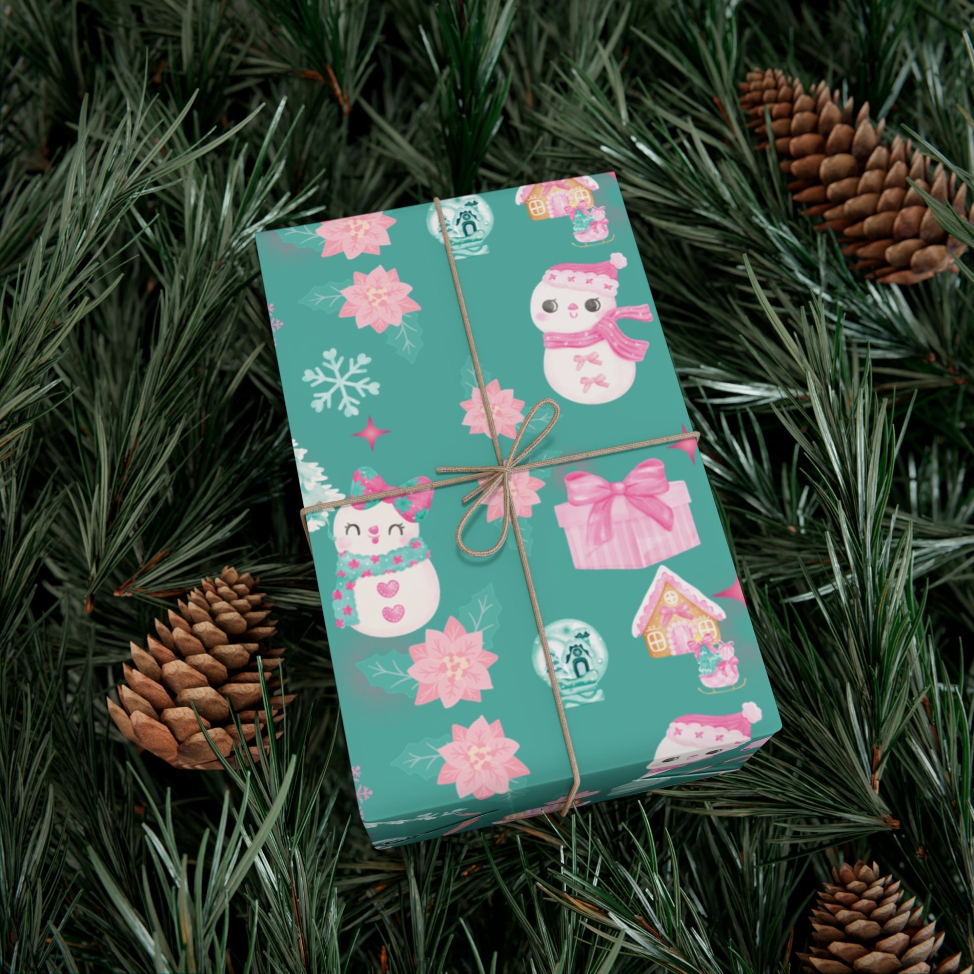 Glam Christmas Wrapping Paper  Pink Turquoise Holiday Gift Wrap, Festive Fun Design for Stylish Presents, 3 Size Options Available Gift Mom