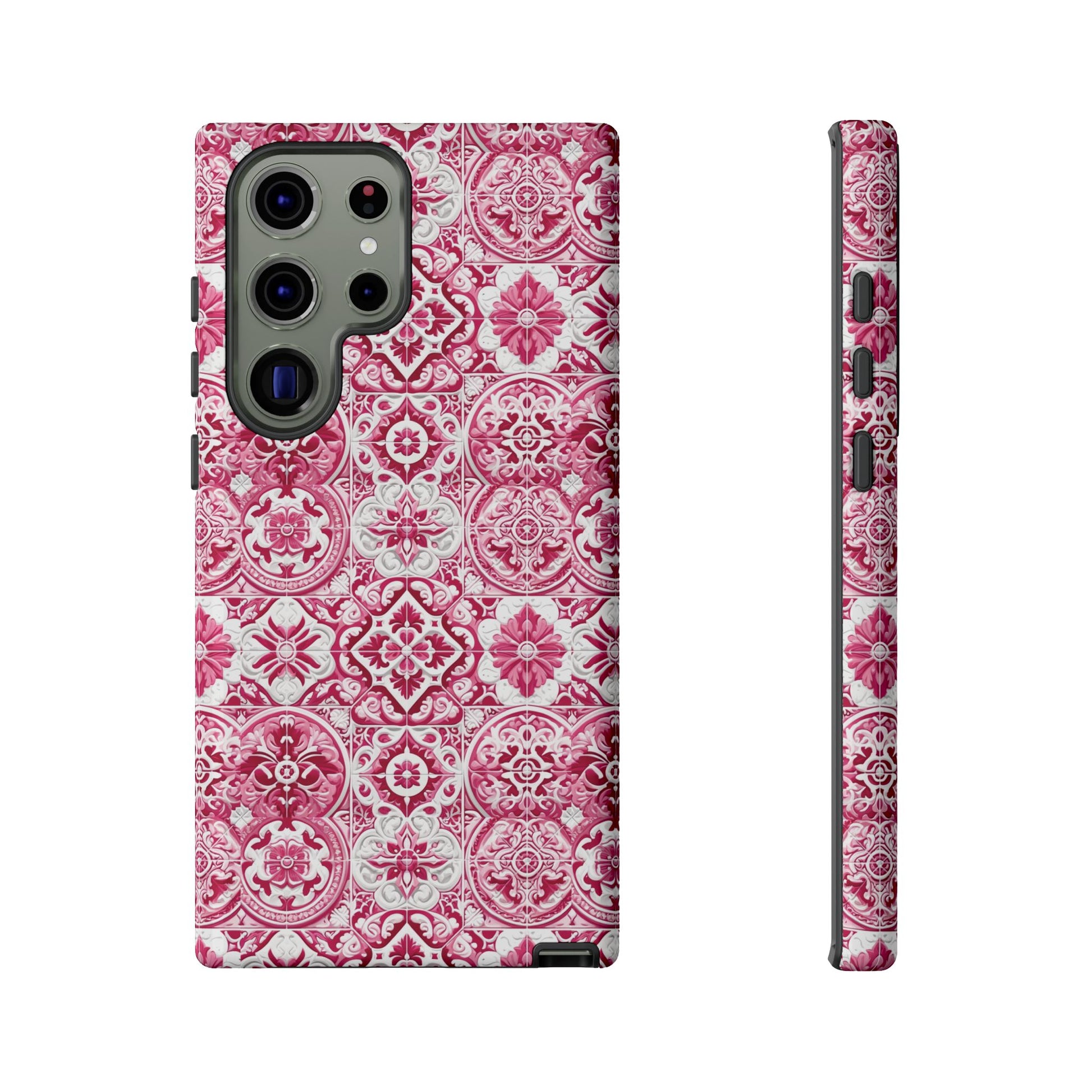 Pink and White Mediterranean Tile Design Phone Case - Stylish, Protective Cover for All Models Gift for Mom Accessory Gift for Her