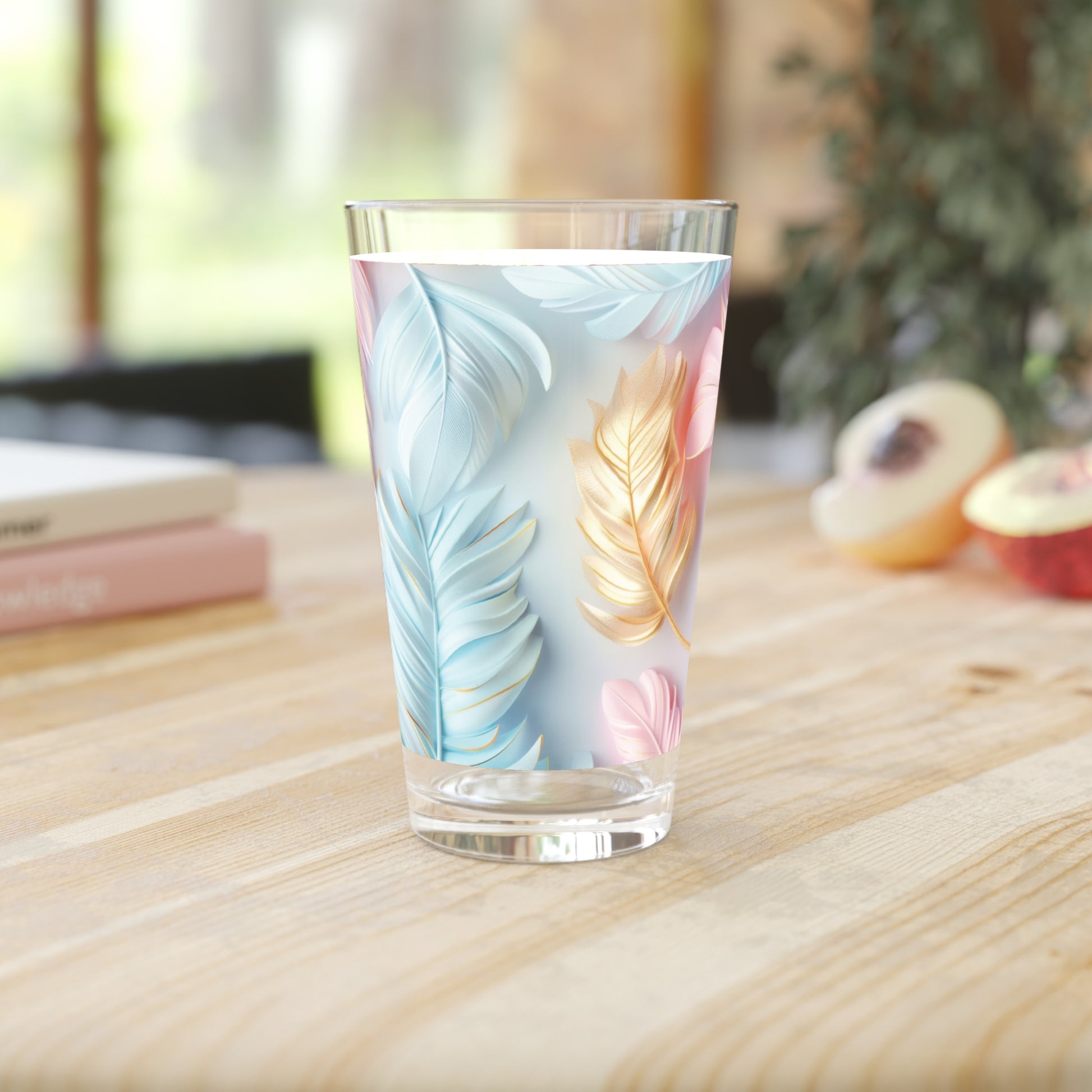 New House Pastel Feathers 16oz Pint Glass Modern Style for Cocktails, Mocktails, Beer, and Water Perfect for Every Occasion Mother's Day Party Drinkware, Housewarming Perfect Gift Party Drinkware, Cocktail, Wedding Perfect for Parties - MRSBYVALLE