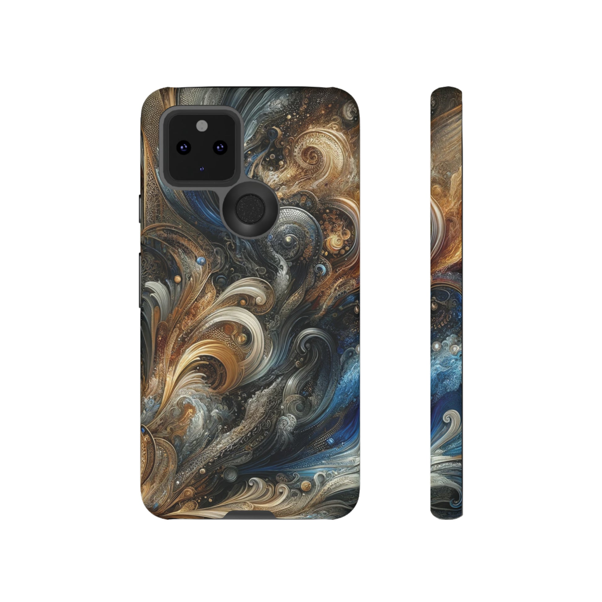 Gold and Navy Art Design Luxury Phone Tough Case Floral Elegant Durable Stylish for Modern Devices iPhone 15, Samsung iPhone Samsung Accessory Gift for Her.