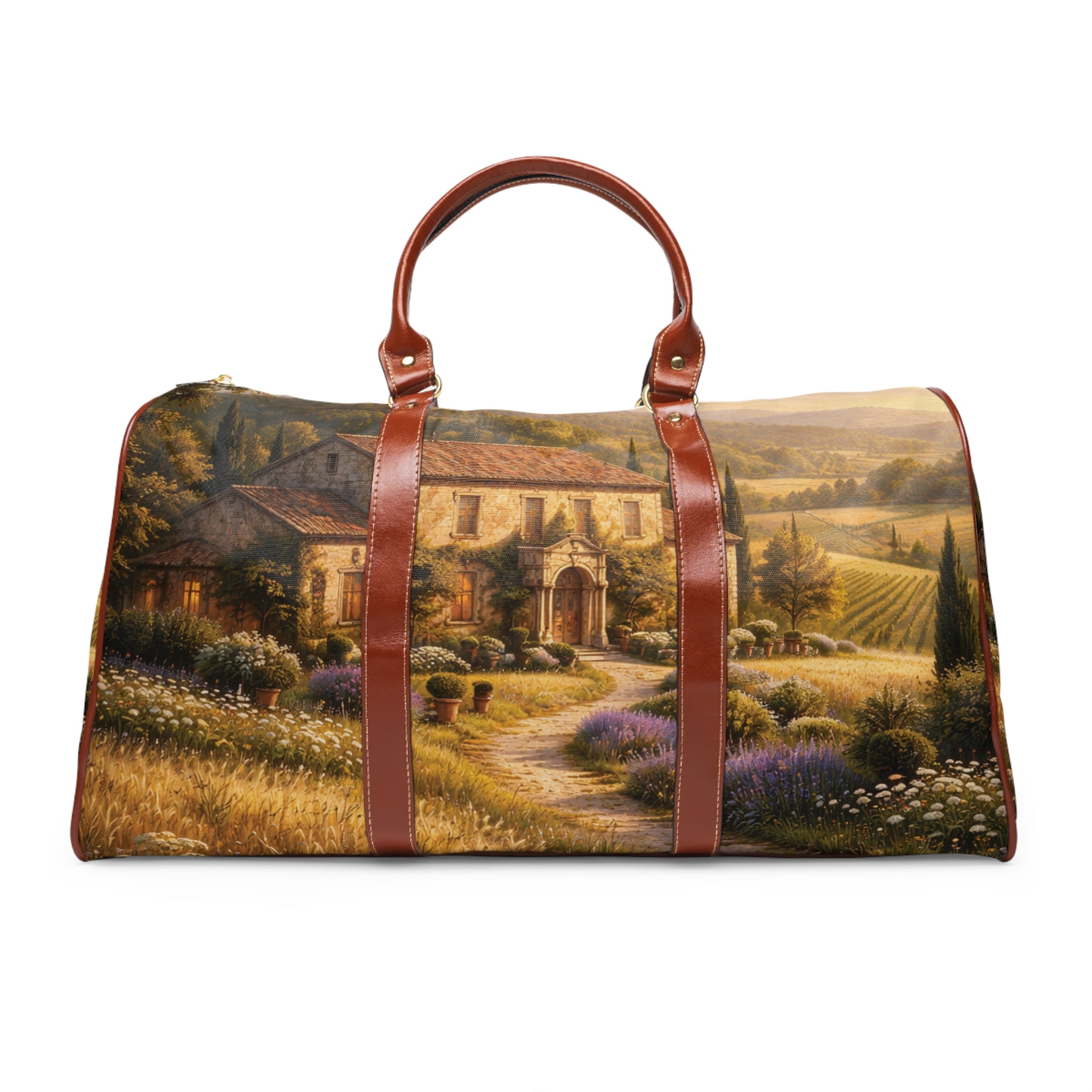Golden Haven Farmhouse Landscape Weekend Travel Bag — Waterproof Luxe Travel Tote
