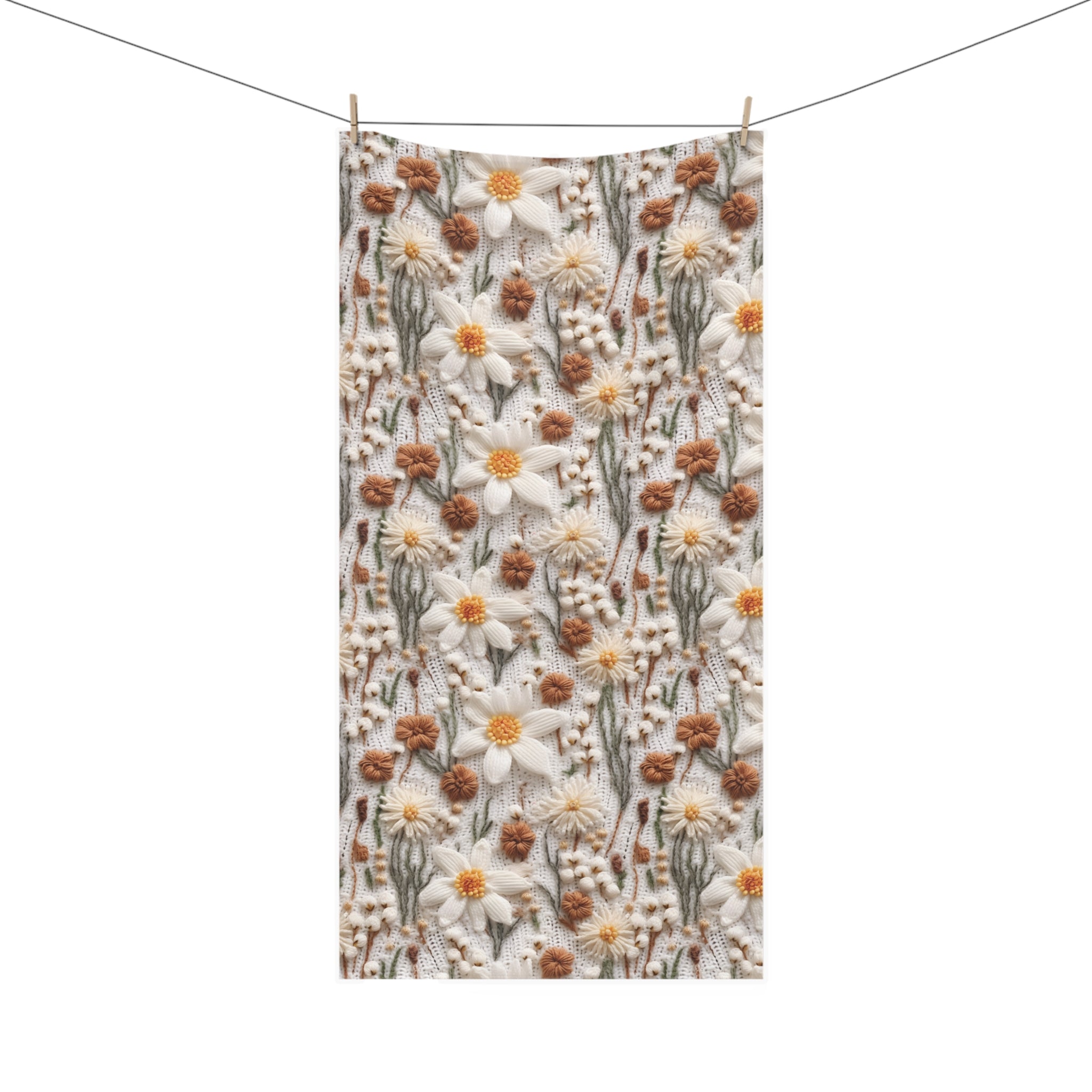 Wildflower Mirage 3D Embroidery Illusion Boho Towel Soft & Luxurious Mink-Cotton Towel 30x60 Elevate Your Bath Experience Vibrant Nature-Inspired Elegance Housewarming Gift.
