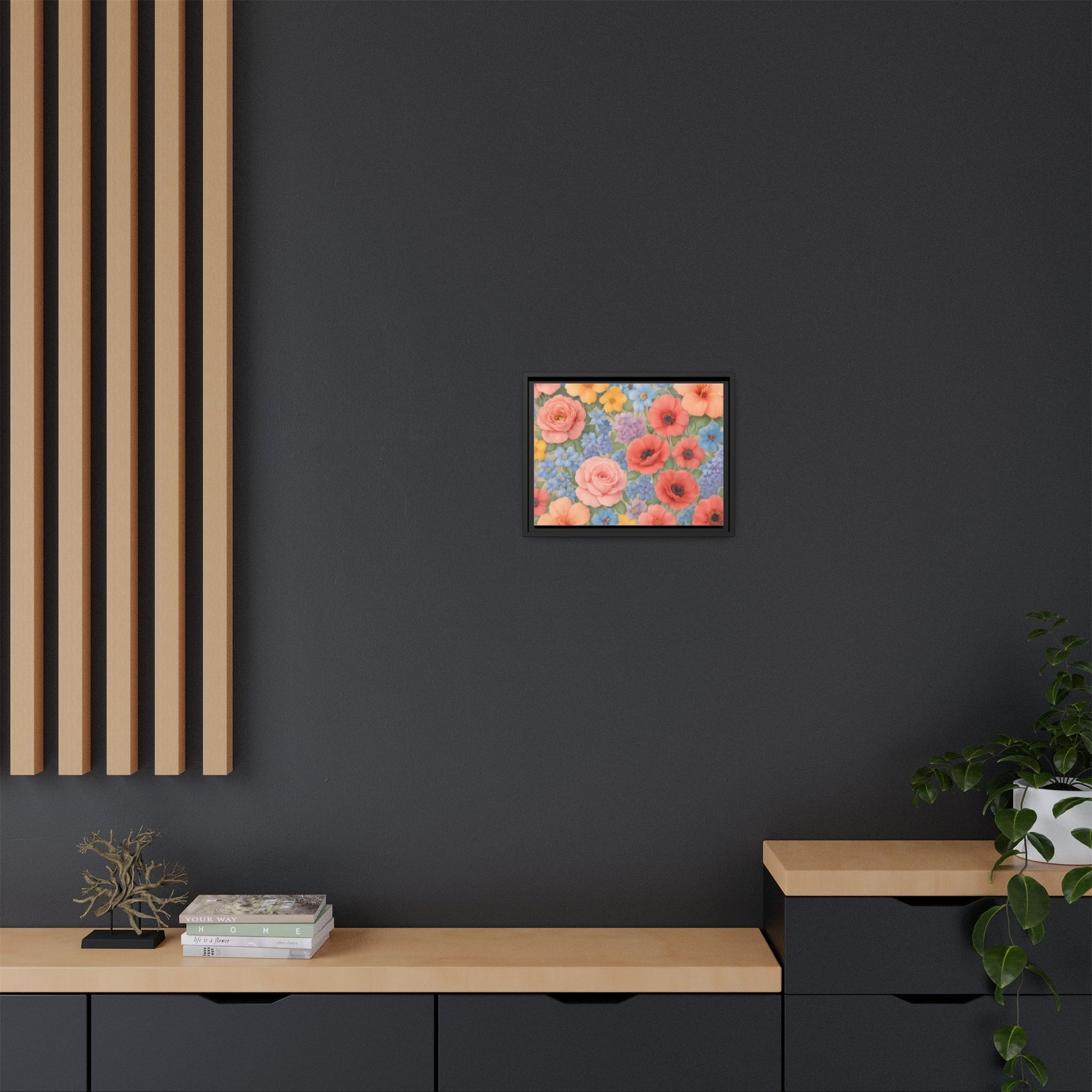 Luxury Framed Floral Canvas – Bold Multi-Color Botanical Wall Art, Elegant Nature-Inspired Accent for Living Room, Bedroom, or Office Décor Gift for Mom