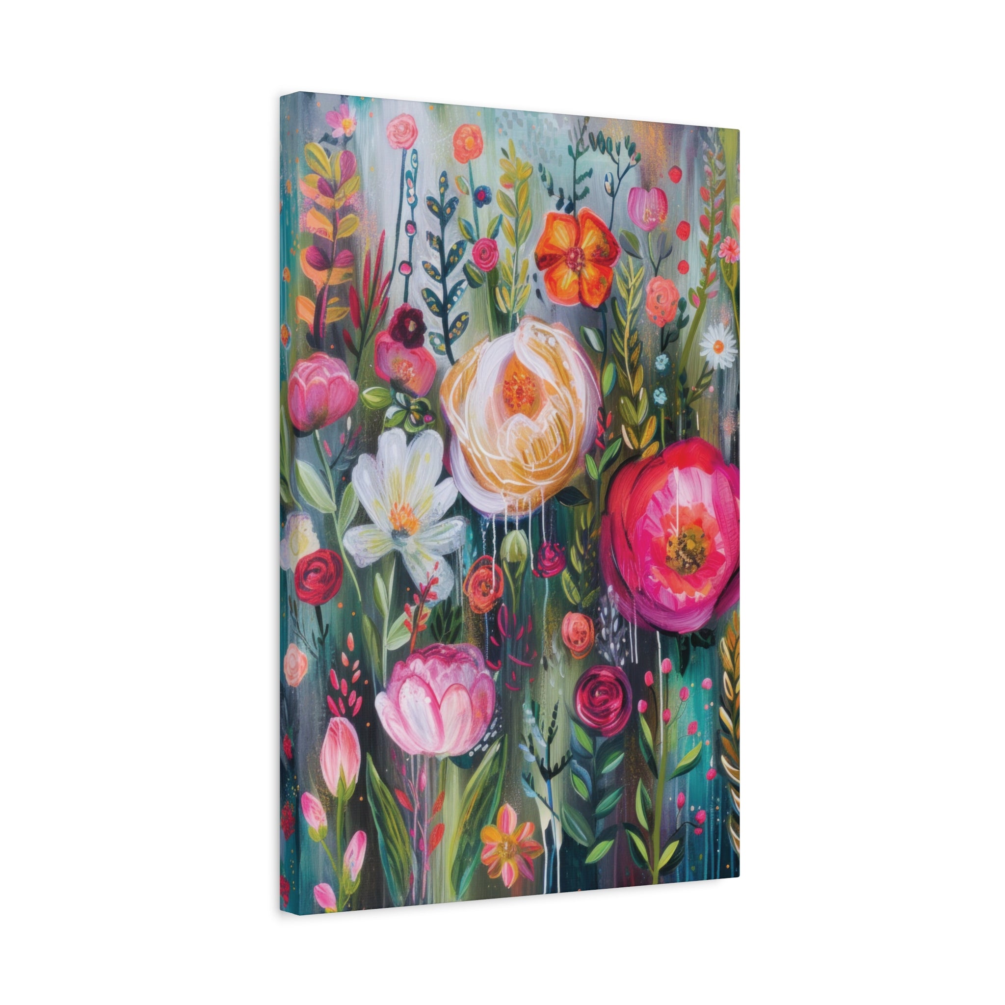 Watercolor Boho Floral Wall Art Matte Canvas Stretched, Vibrant Botanical Design, Perfect for Living Room, Bedroom, or Office Decor, Adds a Stylish Touch to Any Space - MRSBYVALLE