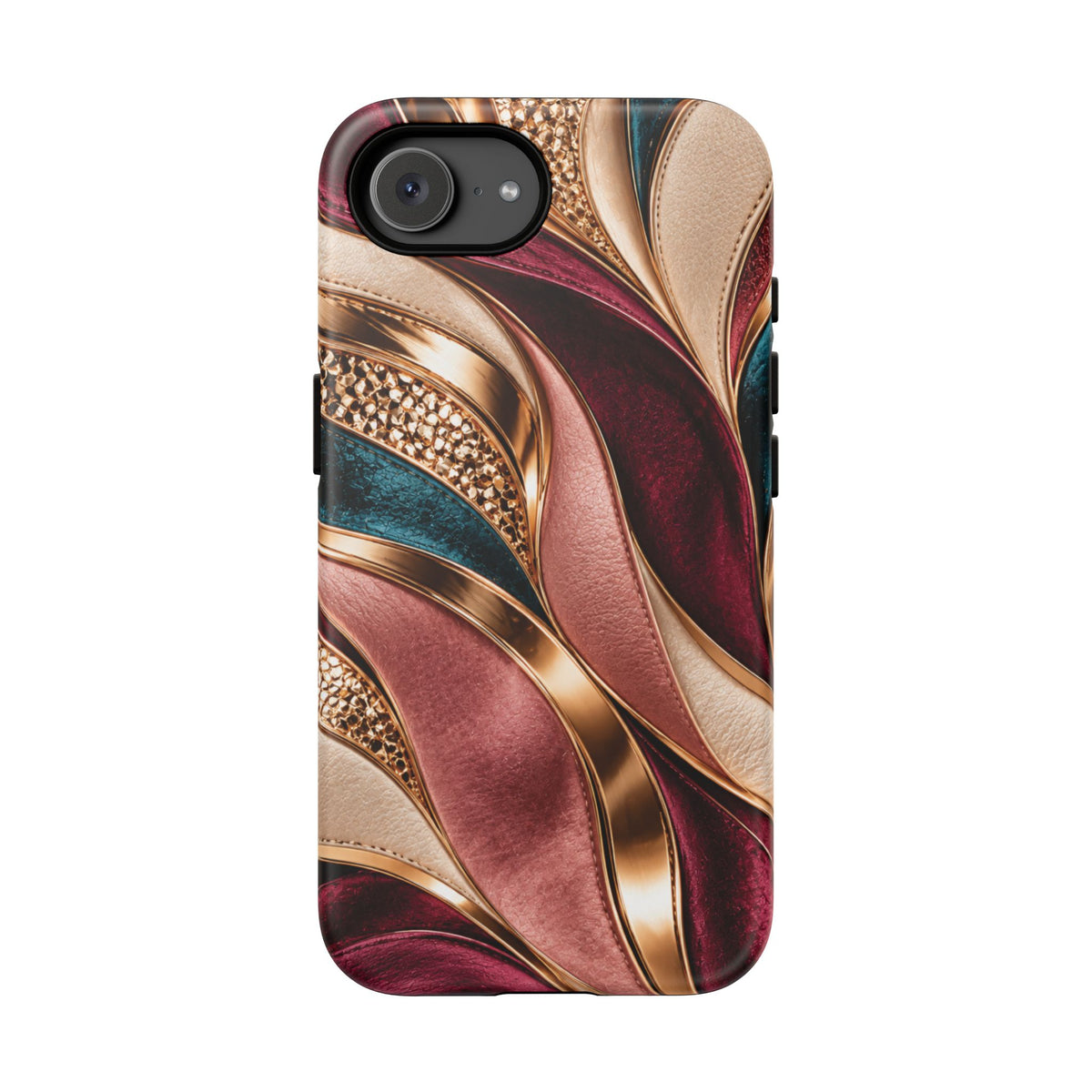 Lux Marble Waves Phone Case Metallic Burgundy, Teal Gold Protective Cover iPhone 18
