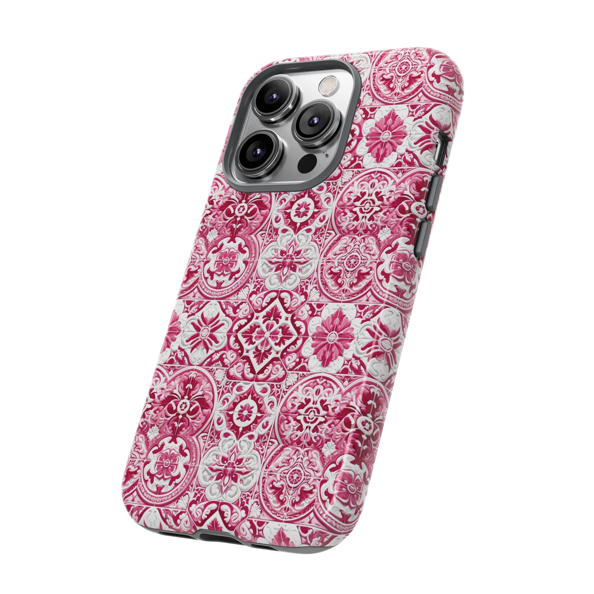 Pink and White Mediterranean Tile Design Phone Case - Stylish, Protective Cover for All Models Gift for Mom Accessory Gift for Her