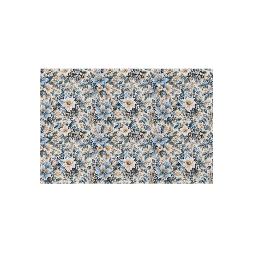 Icy Blue Floral Outdoor Patio Rug