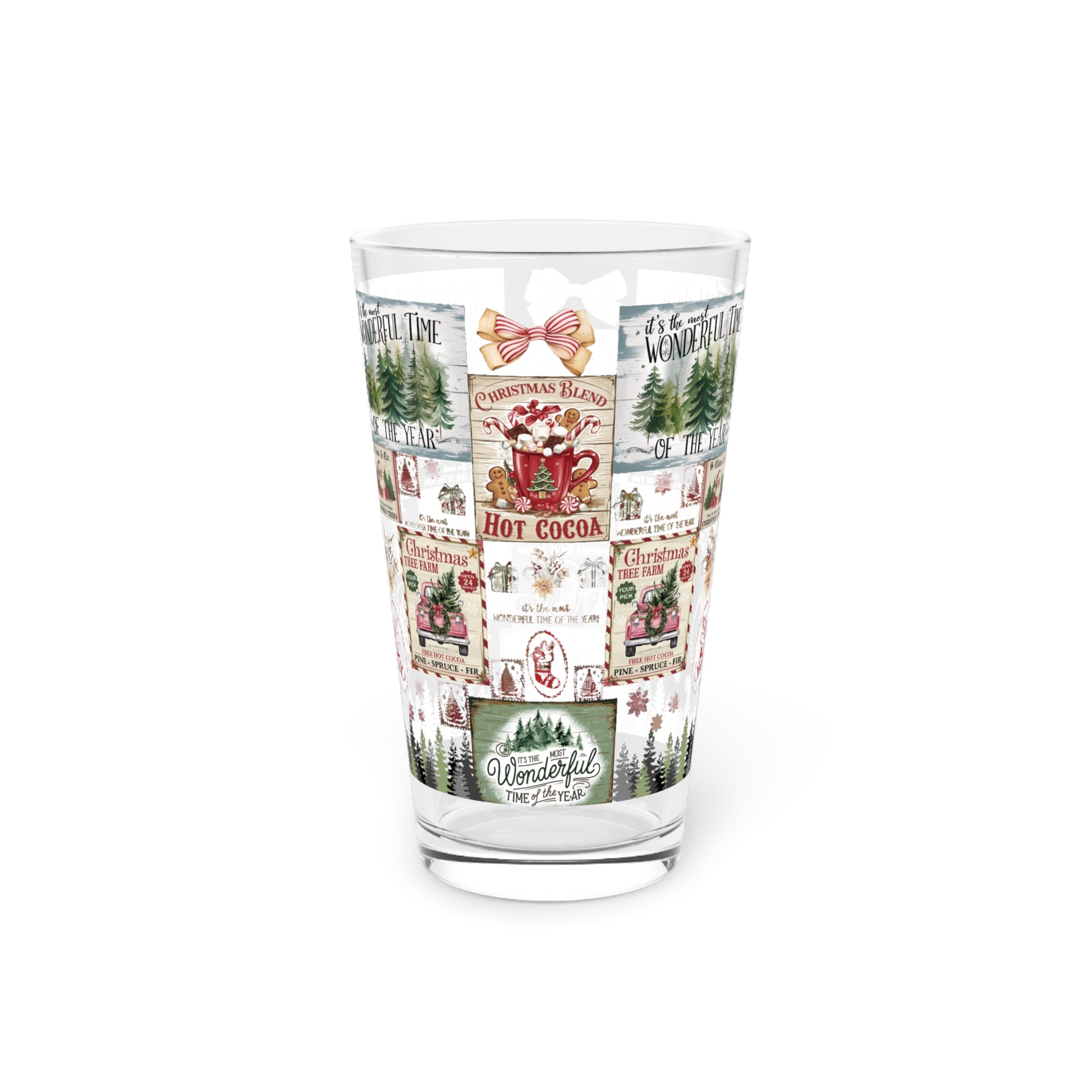 Vintage Christmas Stamps 16oz Pint Glass – Festive Holiday Drinkware, Perfect for Eggnog and More! Unique Gift for Christmas Celebrations Home Decor  Perfect for Parties - MRSBYVALLE
