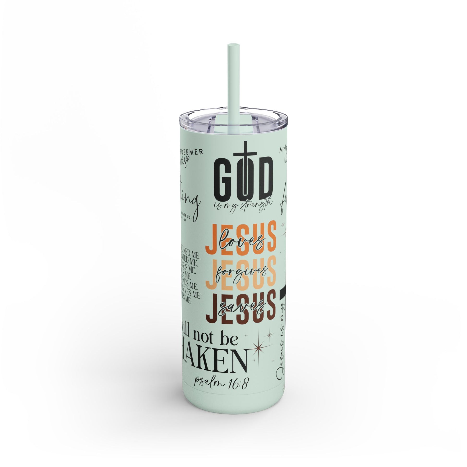 Inspirational Christian Skinny Tumbler 20oz Jesus Faith Gift, Bible Verse Travel Mug, Motivational Drinkware, Christian Prefect Gift