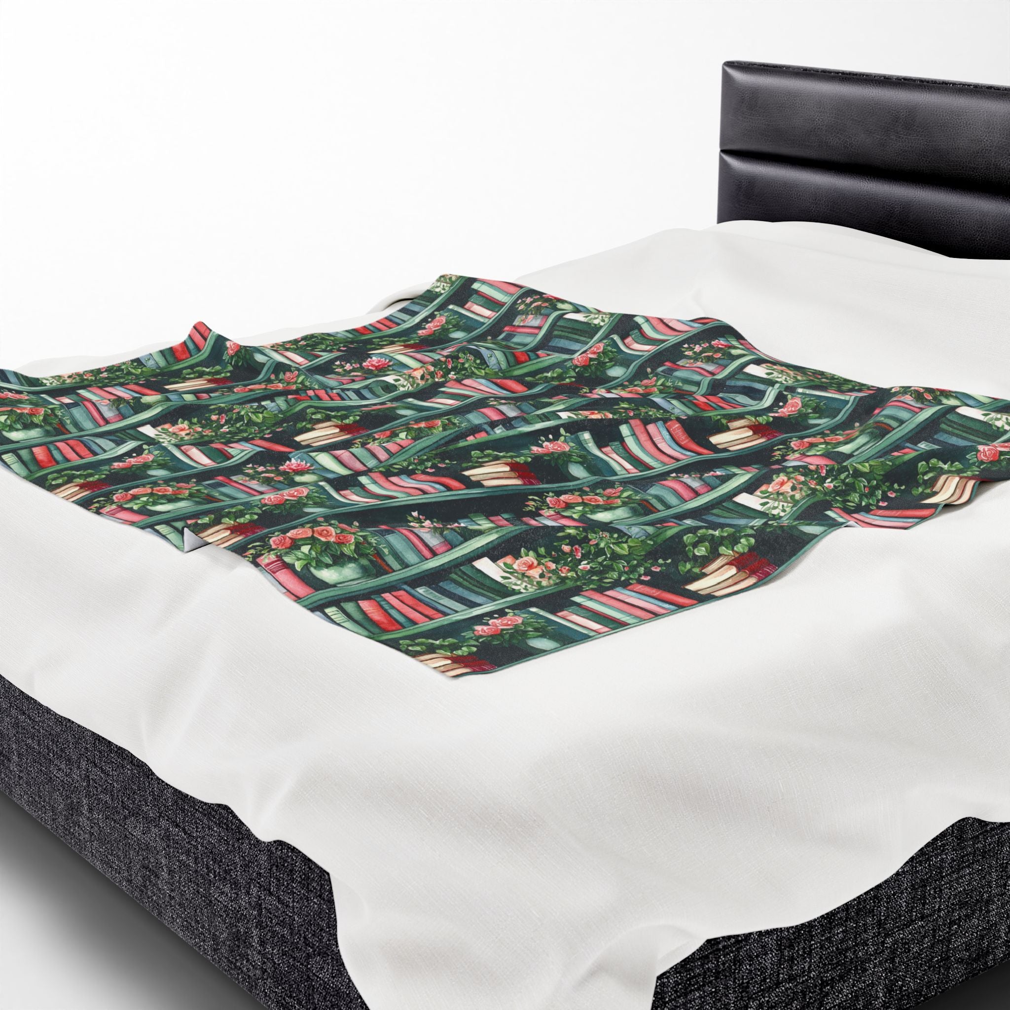Couverture en peluche Velveteen — Plaid douillet « Livres et fleurs » pour lecteurs et enseignants