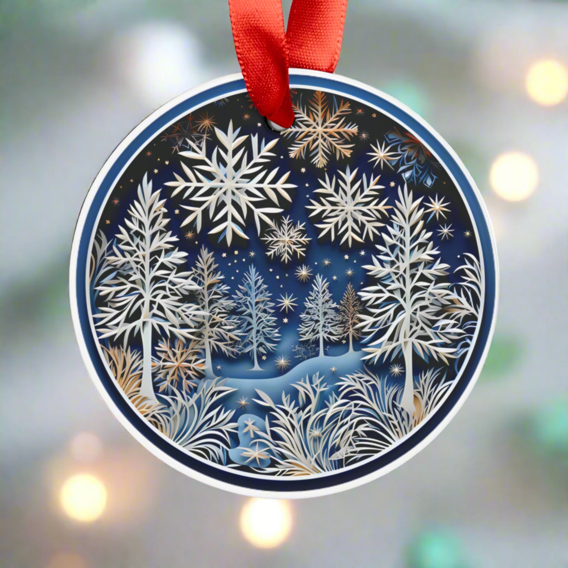 Elegant Navy Christmas Acrylic Ornament with Ribbon Perfect Holiday Decoration and Gift Durable Holiday Keepsake | Charming Winter Design | Ideal for Tree Trimming and Gift Giving - MRSBYVALLE