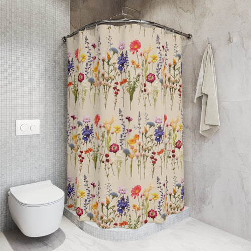 Rideau de douche Boho Wildflower, Décoration de salle de bain florale, Style cottage botanique, Cadeau pour amoureux de la nature, Rideau de bain en tissu floral bohème Cadeau de jeunes mariés