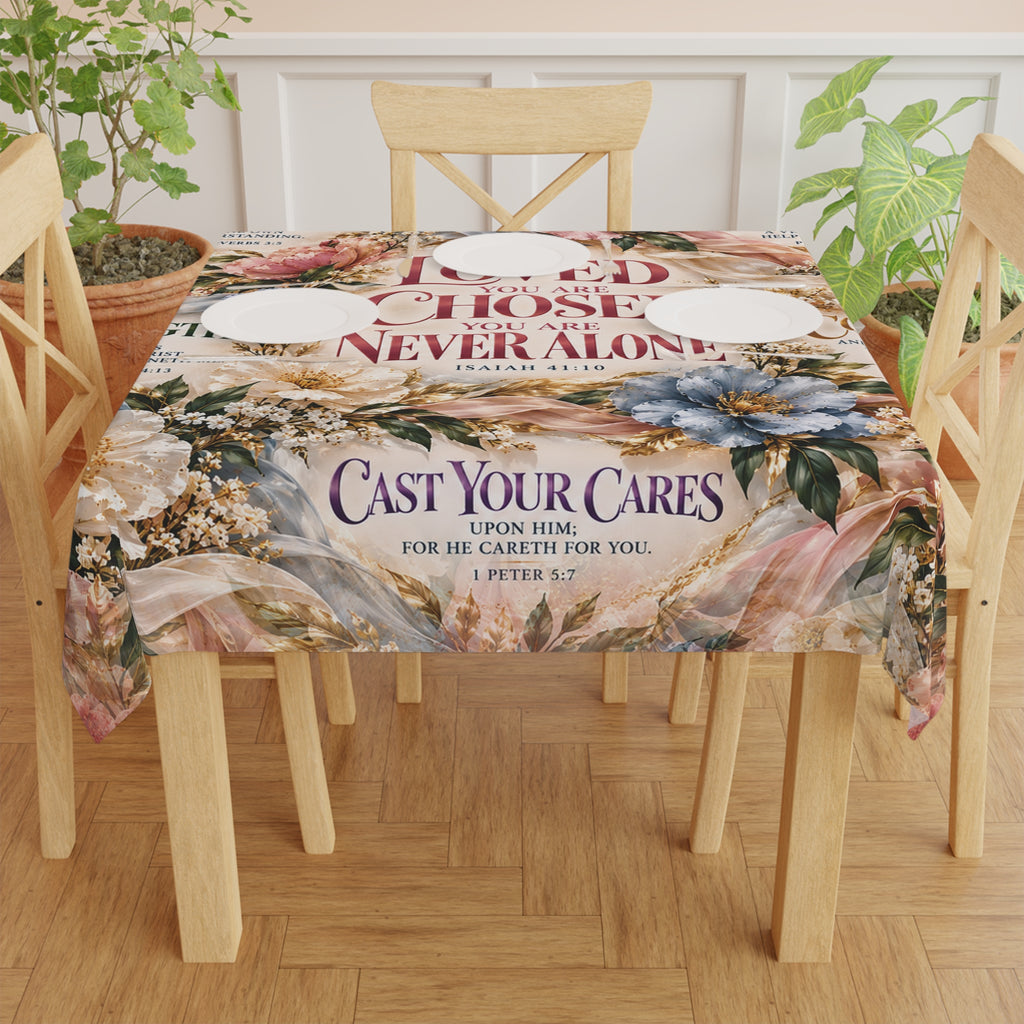 You Are Loved You Are Chosen Tablecloth | Inspirational Scripture Table Linen | Christian Home Decor