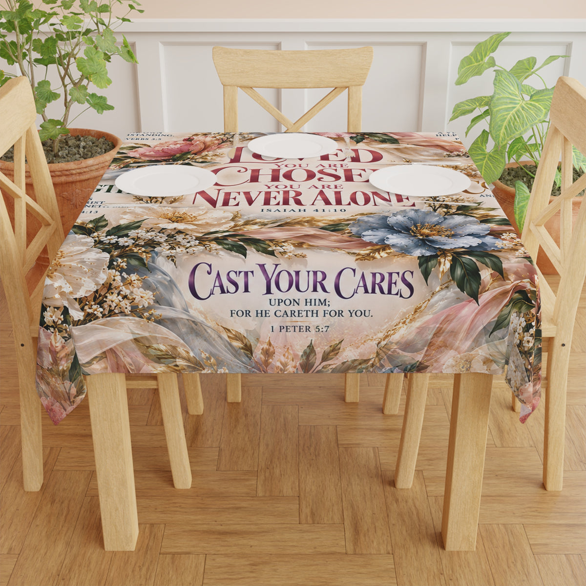 You Are Loved You Are Chosen Tablecloth | Inspirational Scripture Table Linen | Christian Home Decor
