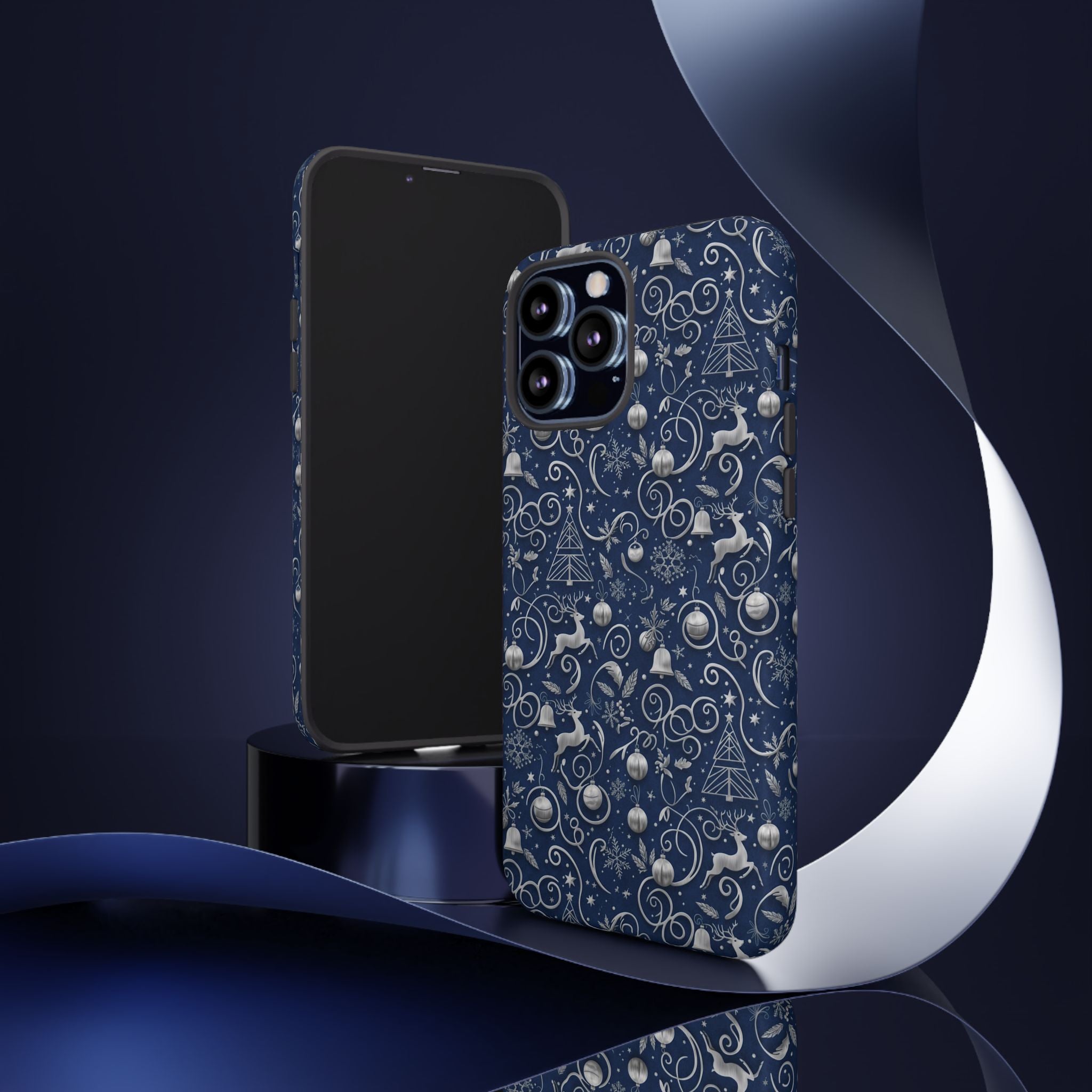 Coque Téléphone Noël Bleu & Argent – Motif Paillettes Festives pour iPhone 17, Tous iPhones & Galaxy | Cadeau MRSBYVALLE pour Elle